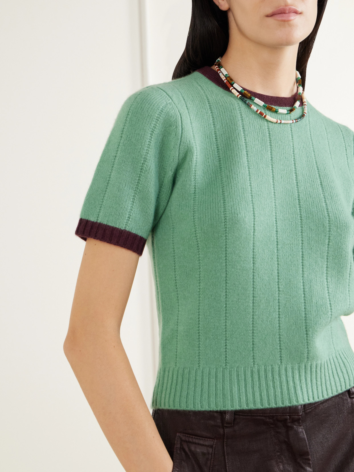 Rib Ringer Cashmere T-Shirt