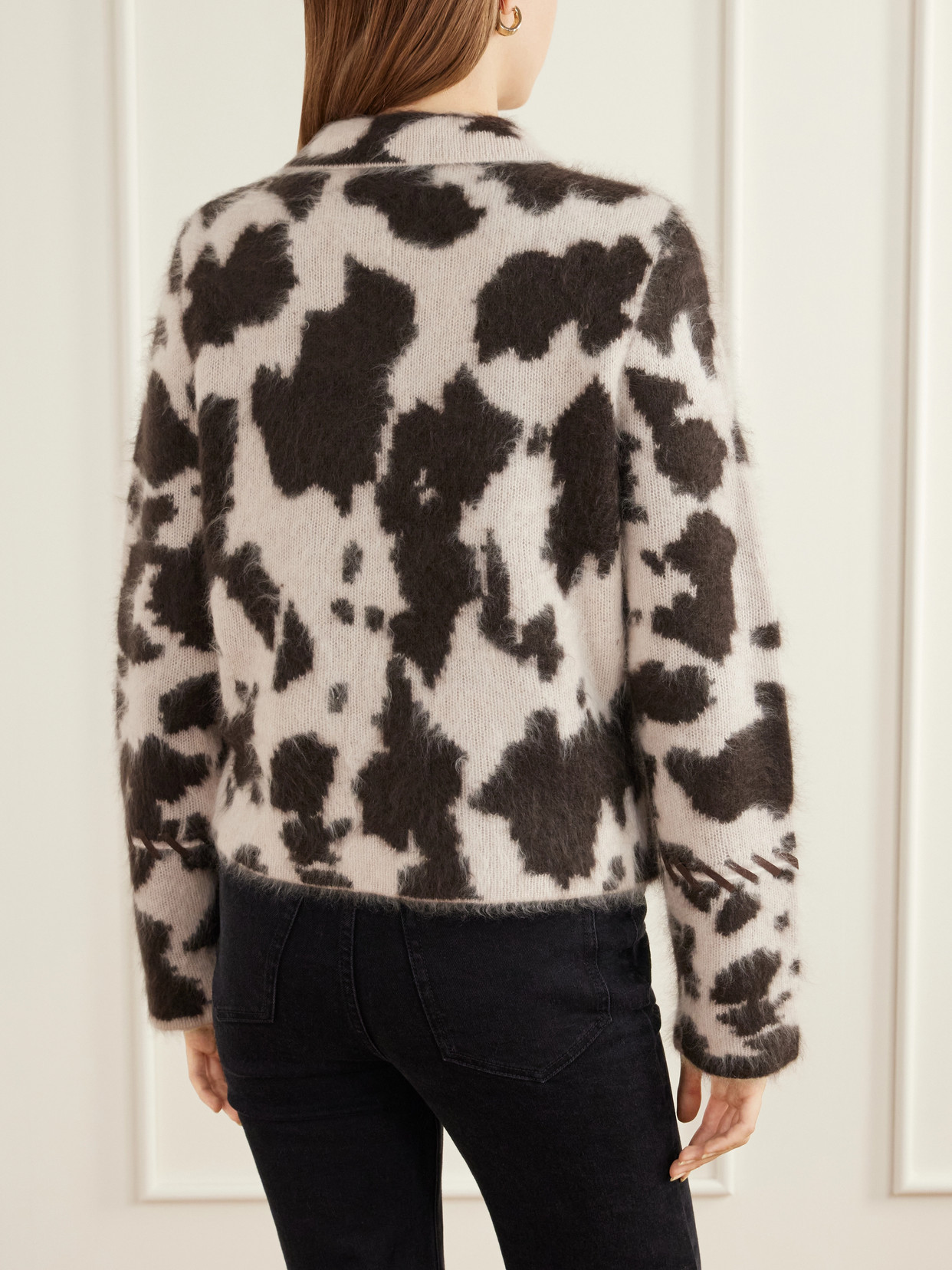 Grizzly Cowhide Leather-Trimmed Brushed Cashmere Jacket