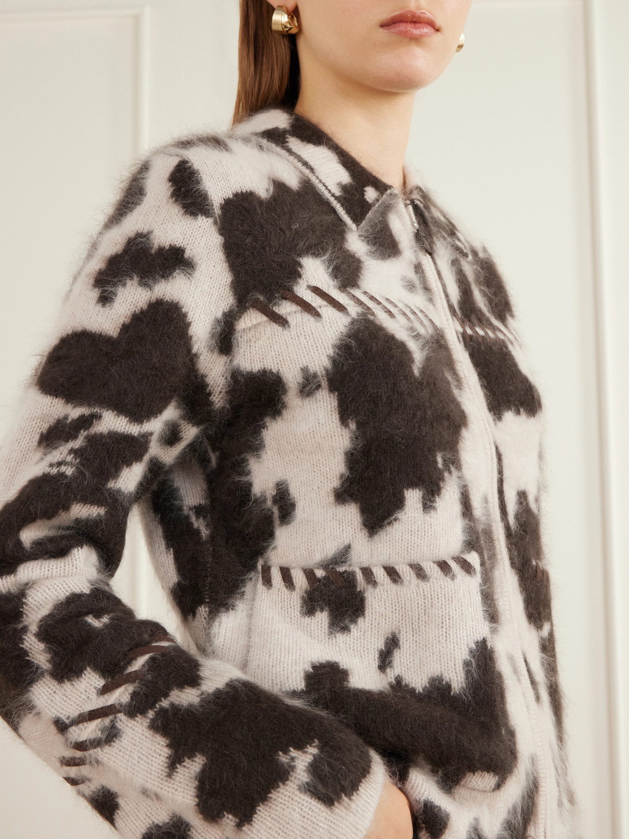 Grizzly Cowhide Leather-Trimmed Brushed Cashmere Jacket