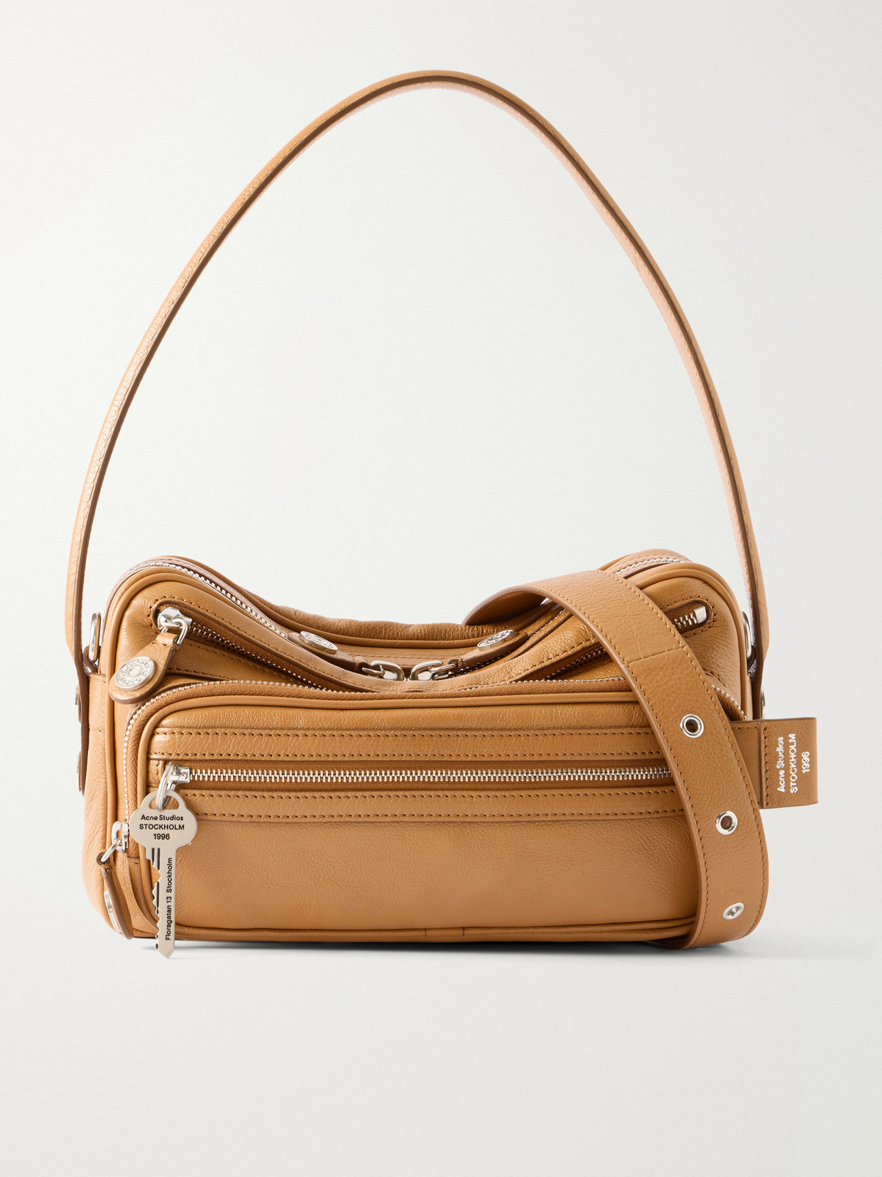 Acne Studios Camero Party Logo-embossed Leather Shoulder Bag In Brown
