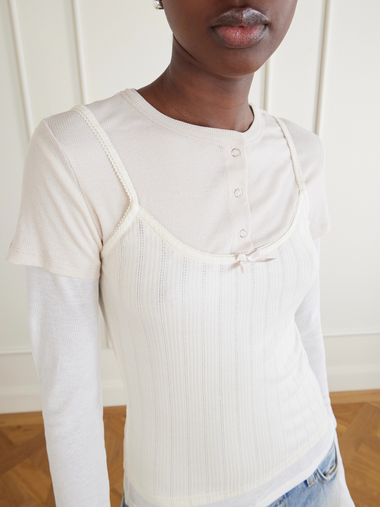 Ersilia Layered Ribbed Lyocell And Cotton-Blend T-Shirt