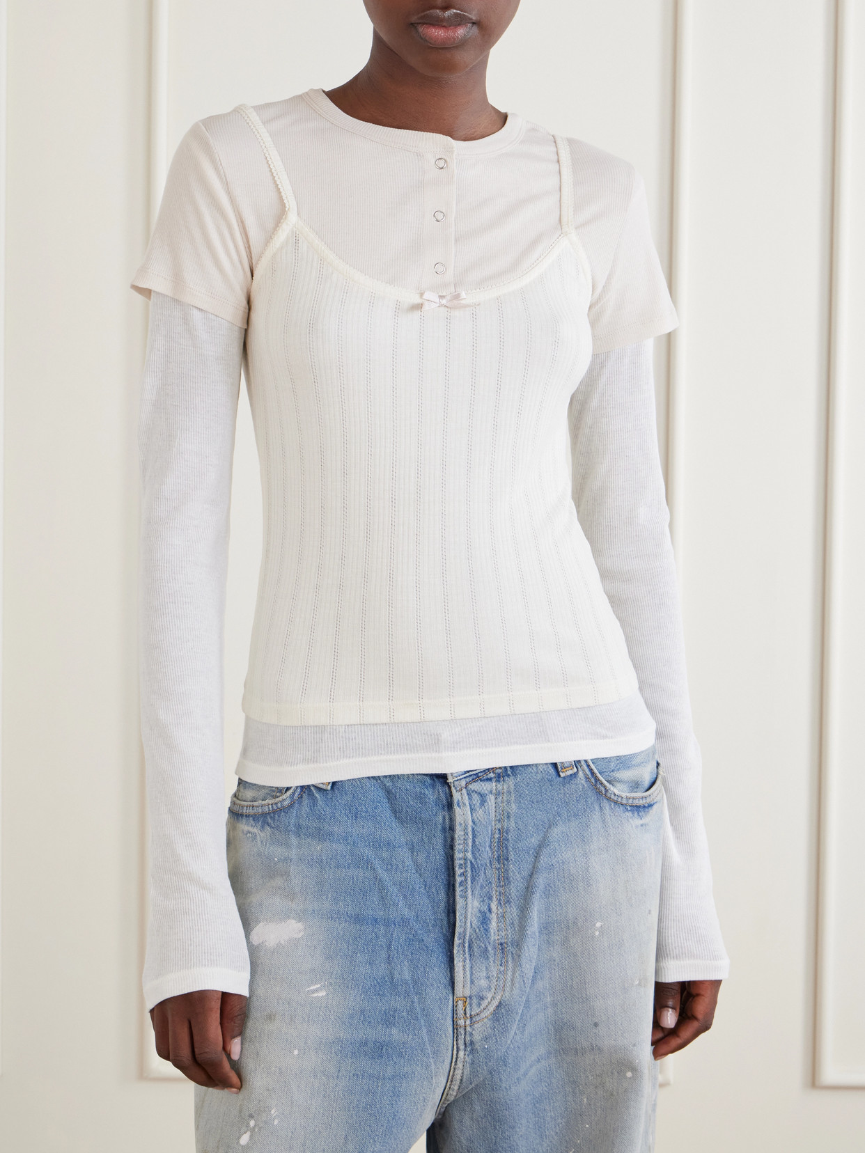 Ersilia Layered Ribbed Lyocell And Cotton-Blend T-Shirt