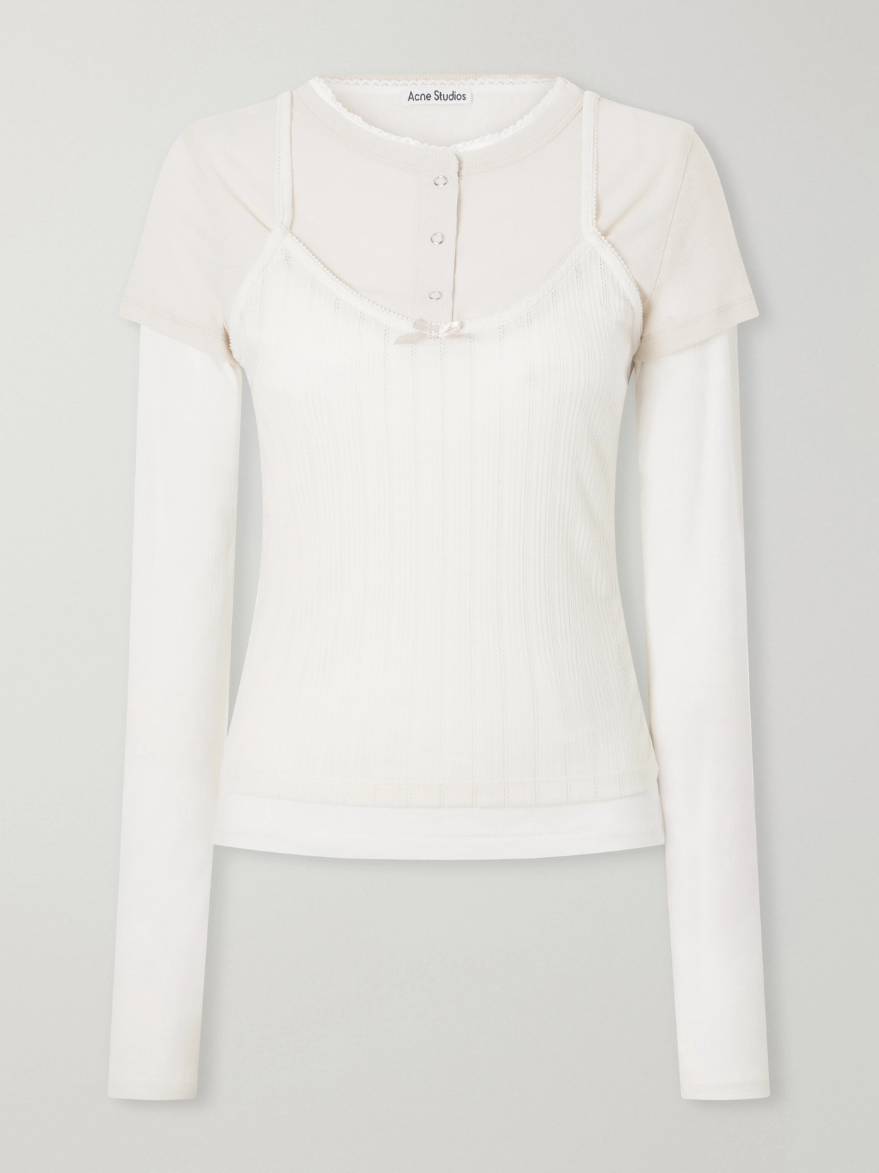 Acne Studios Ersilia Layered Ribbed Lyocell And Cotton-blend T-shirt In Neutrals