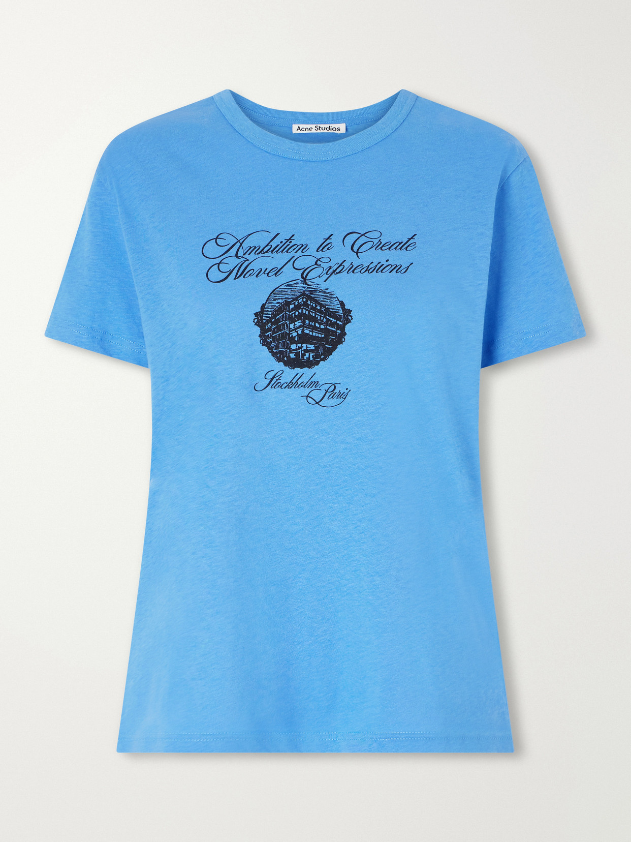 Acne Studios Eram Nobel Printed Cotton And Hemp-blend T-shirt In Blue