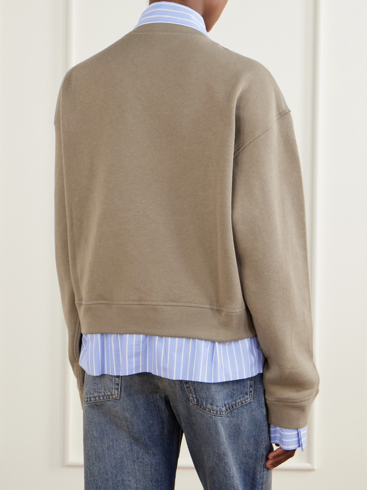 Layered Striped Poplin-Trimmed Cotton-Fleece Sweatshirt