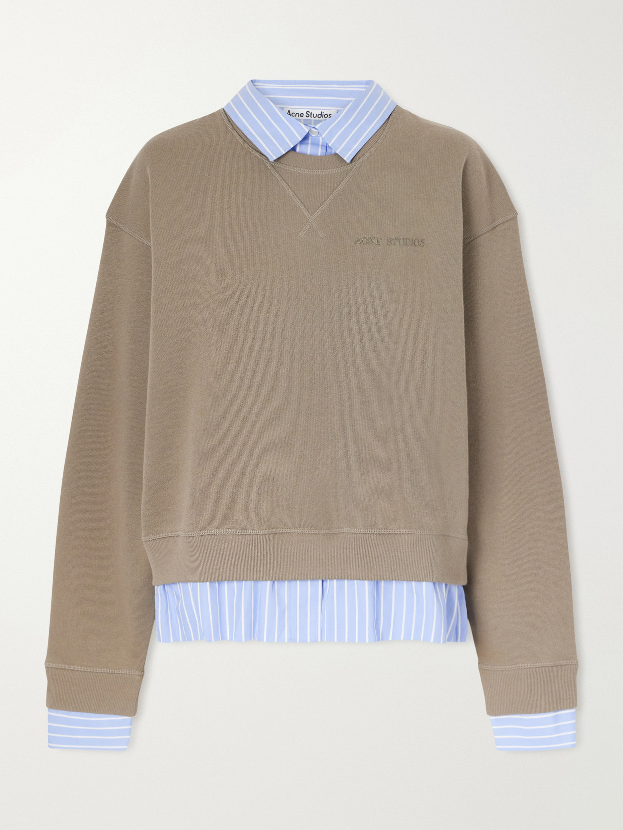 Layered Striped Poplin-Trimmed Cotton-Fleece Sweatshirt