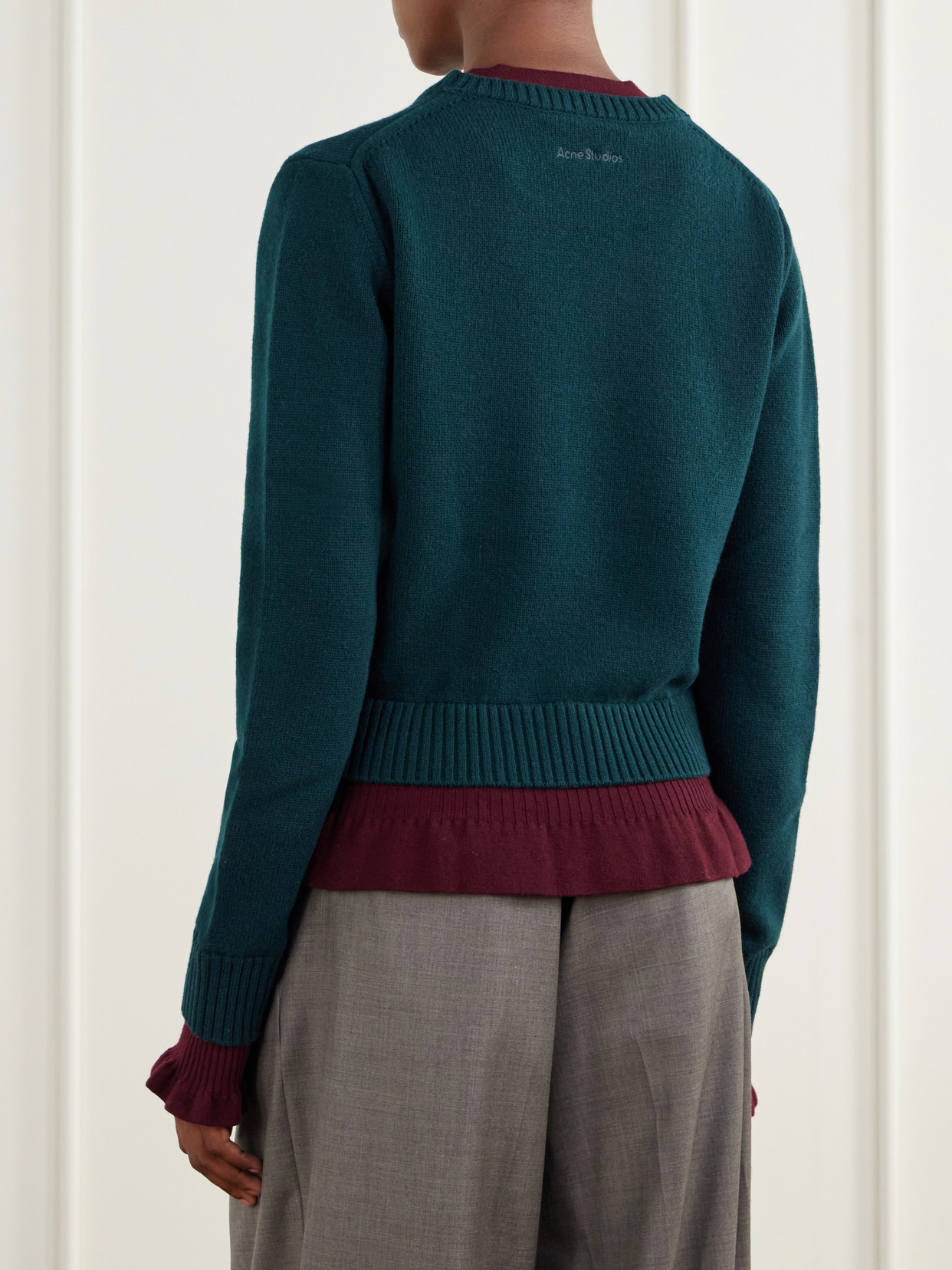 Acne Studios Ruffled Layered-effect Sweater In Green
