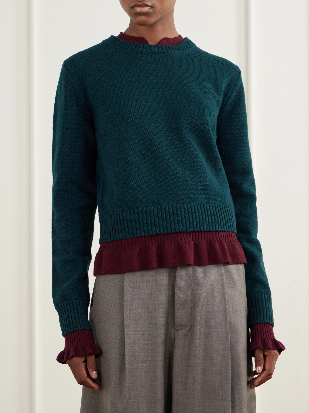 Acne Studios Ruffled Layered-effect Sweater In Green