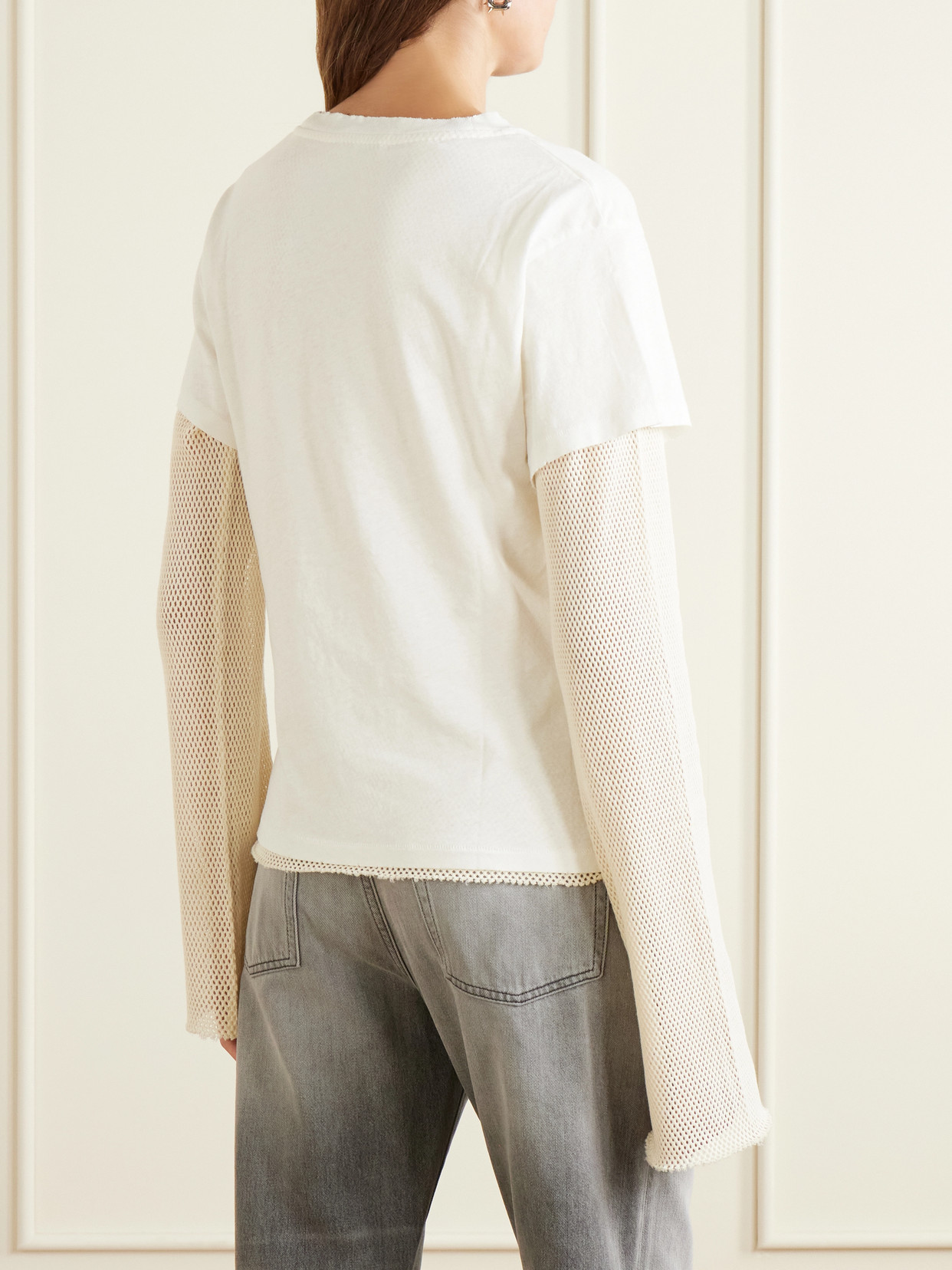 Evina Layered Logo-Printed Mesh-Trimmed Cotton And Hemp-Blend T-Shirt