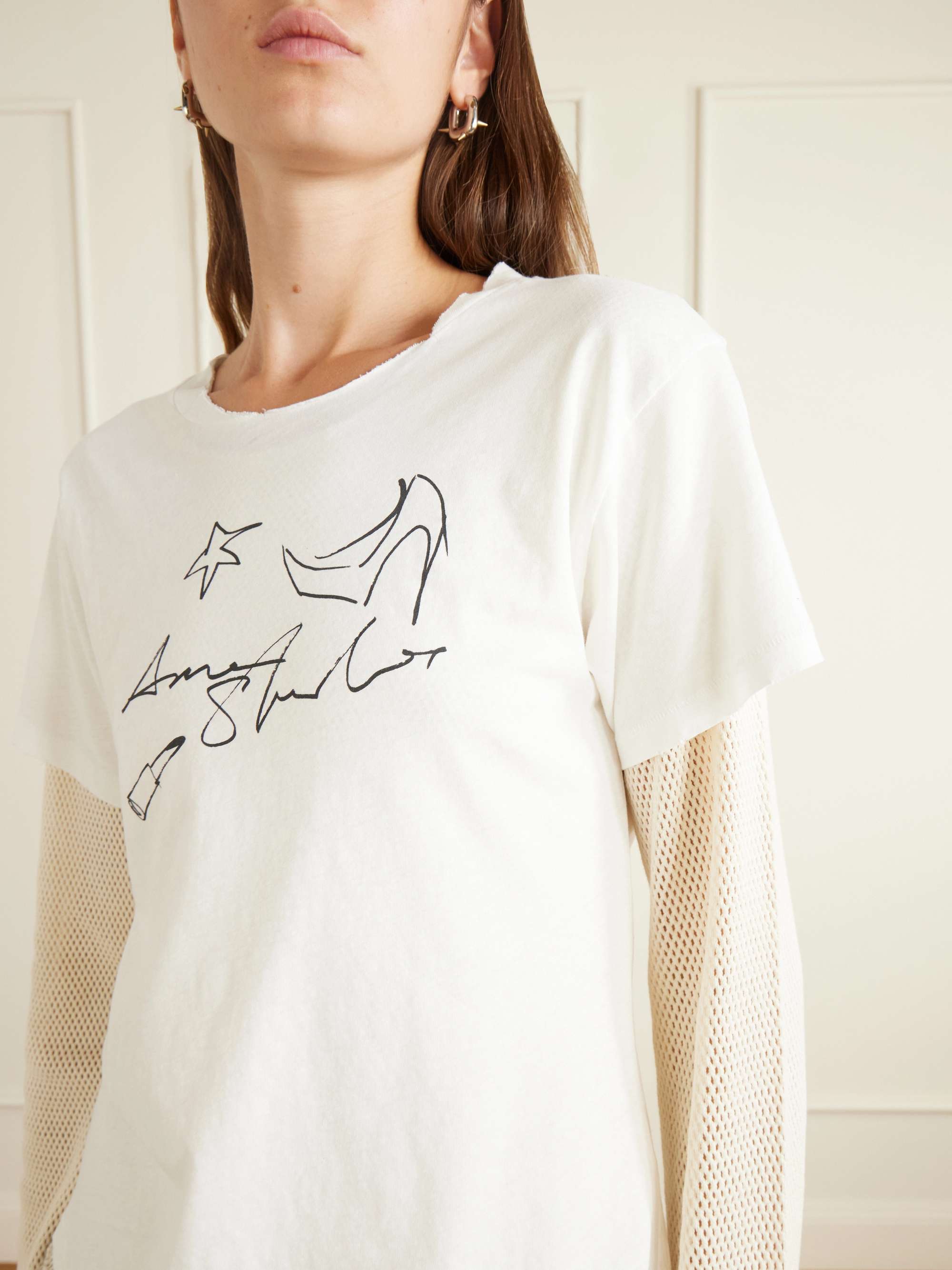 ACNE STUDIOS Evina layered logo-printed mesh-trimmed cotton and