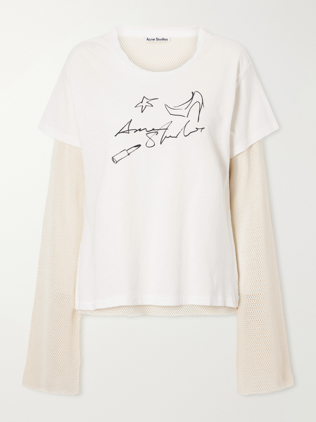 Evina Layered Logo-Printed Mesh-Trimmed Cotton And Hemp-Blend T-Shirt