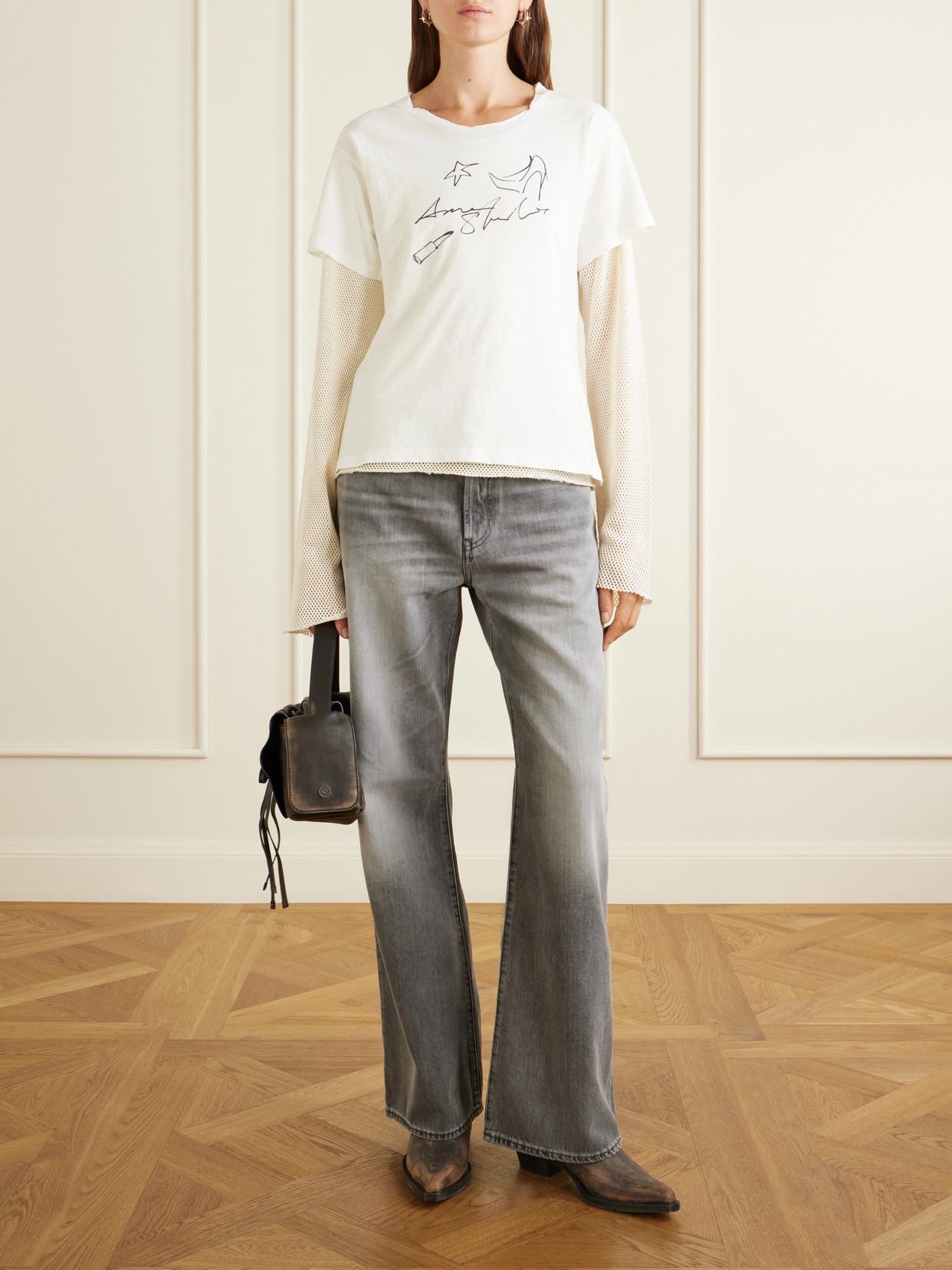 Evina Layered Logo-Printed Mesh-Trimmed Cotton And Hemp-Blend T-Shirt
