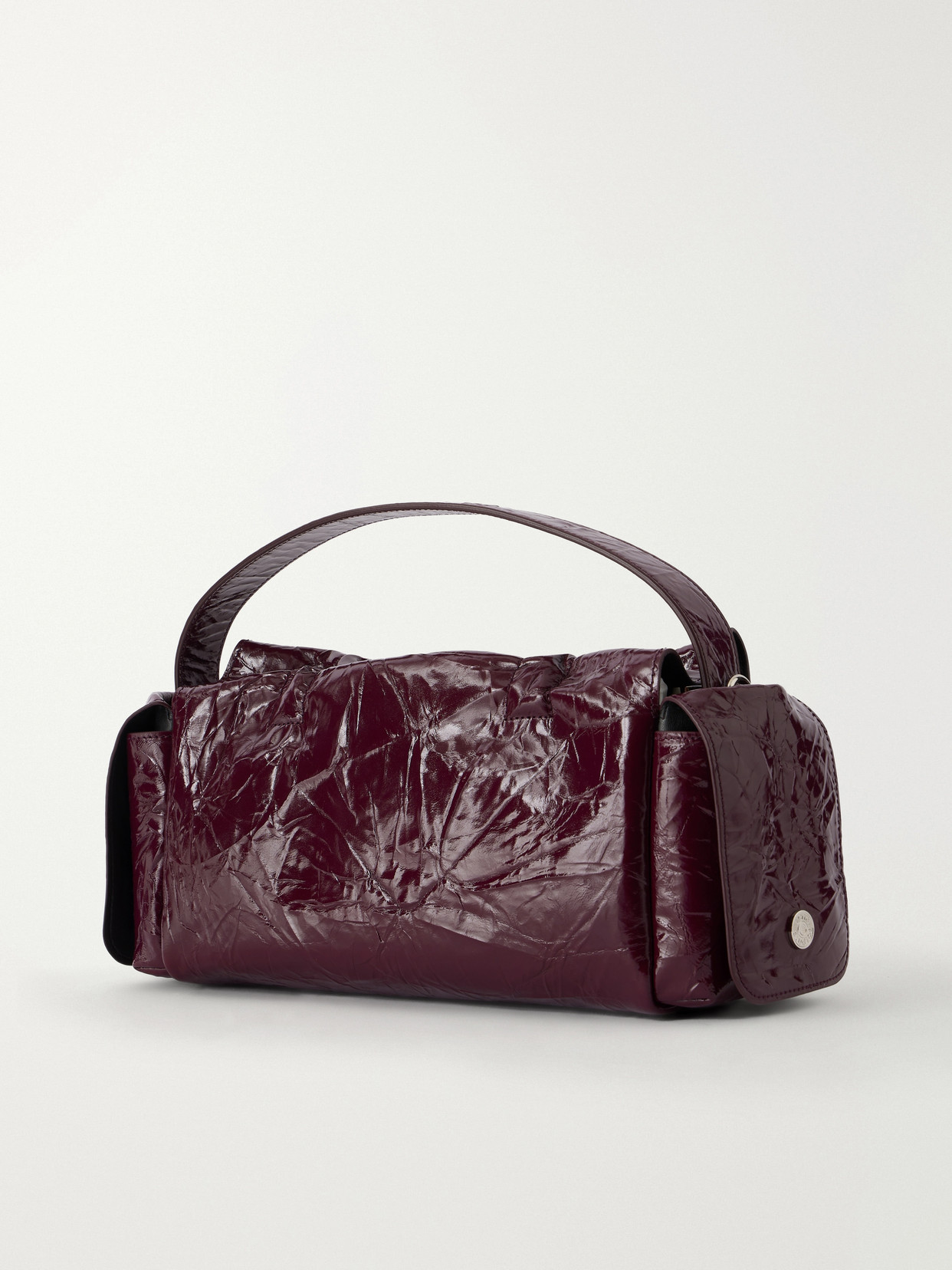 Multipocket Bow-Detail Crinkled Shoulder Bag