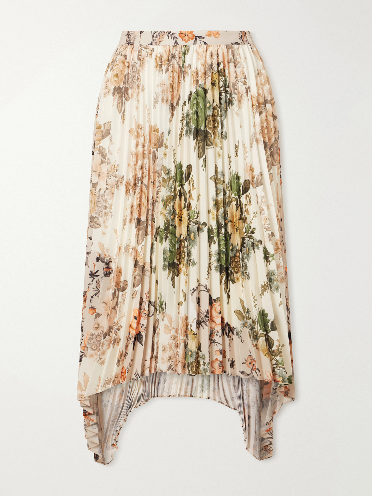 Acne Studios Pleated Floral-print Georgette Midi Skirt In Neutral