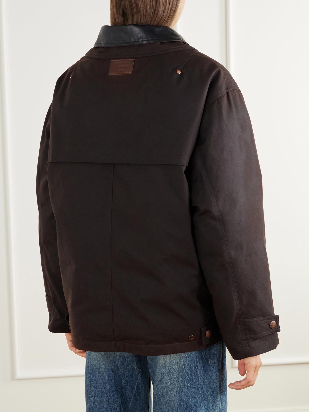 Leather-Trimmed Waxed Cotton-Canvas Down Jacket