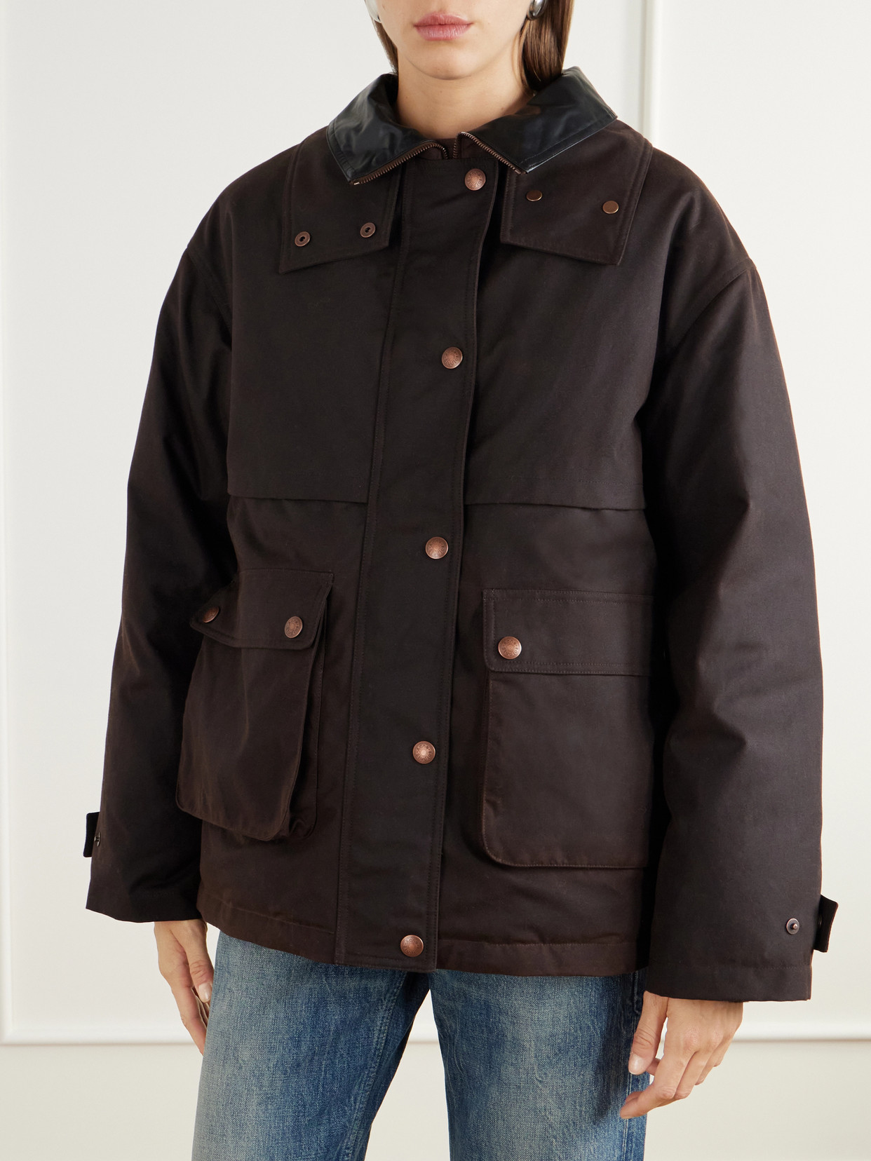 Leather-Trimmed Waxed Cotton-Canvas Down Jacket