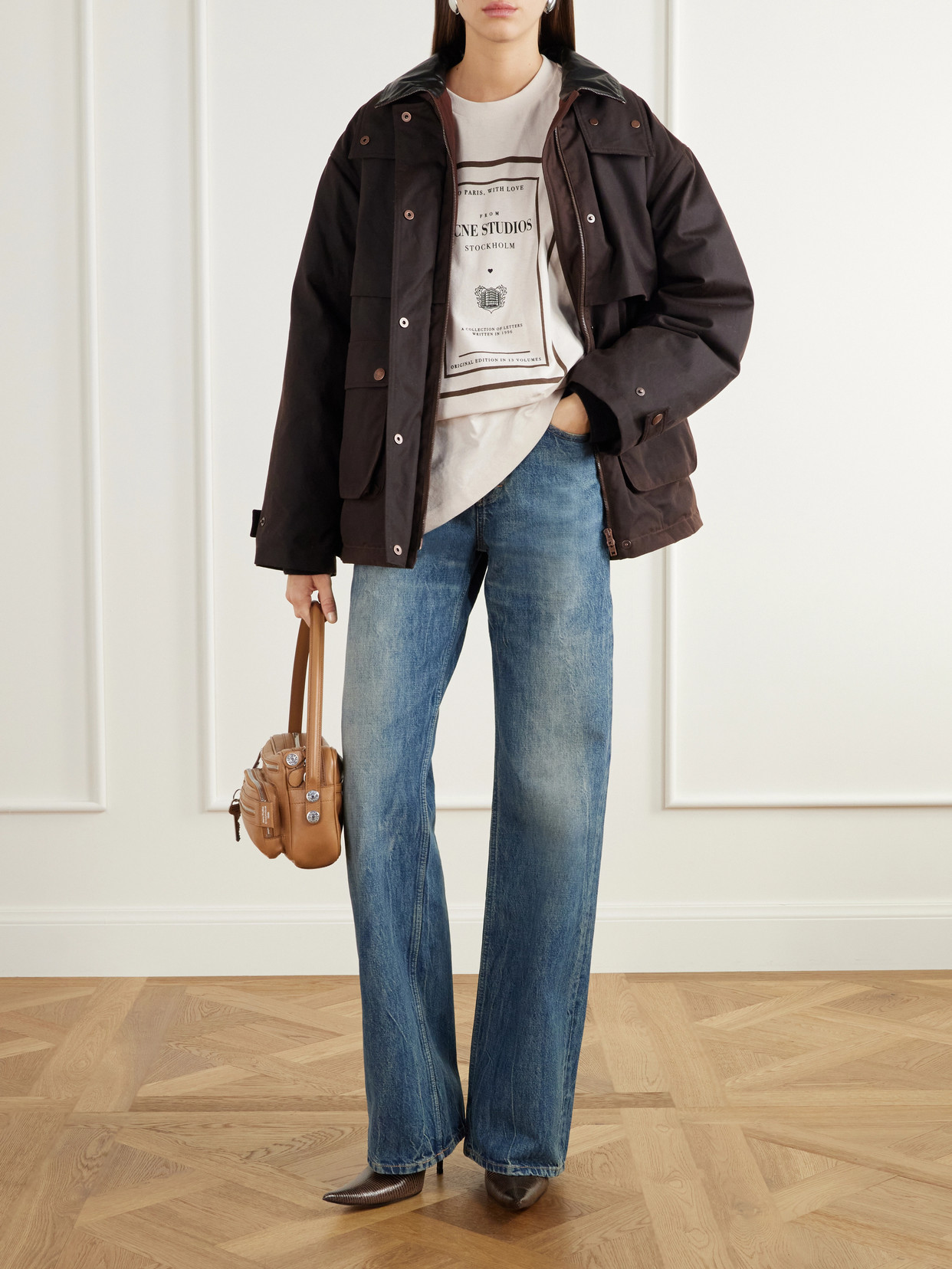 Leather-Trimmed Waxed Cotton-Canvas Down Jacket