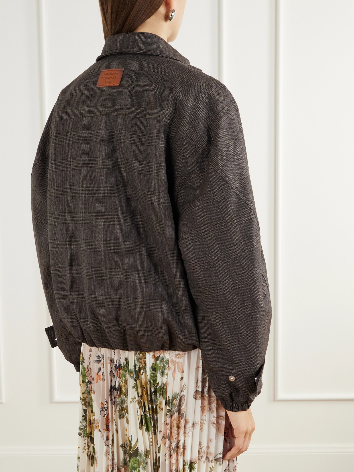 Checked Padded Leather-Trimmed Wool-Blend Mouliné Jacket