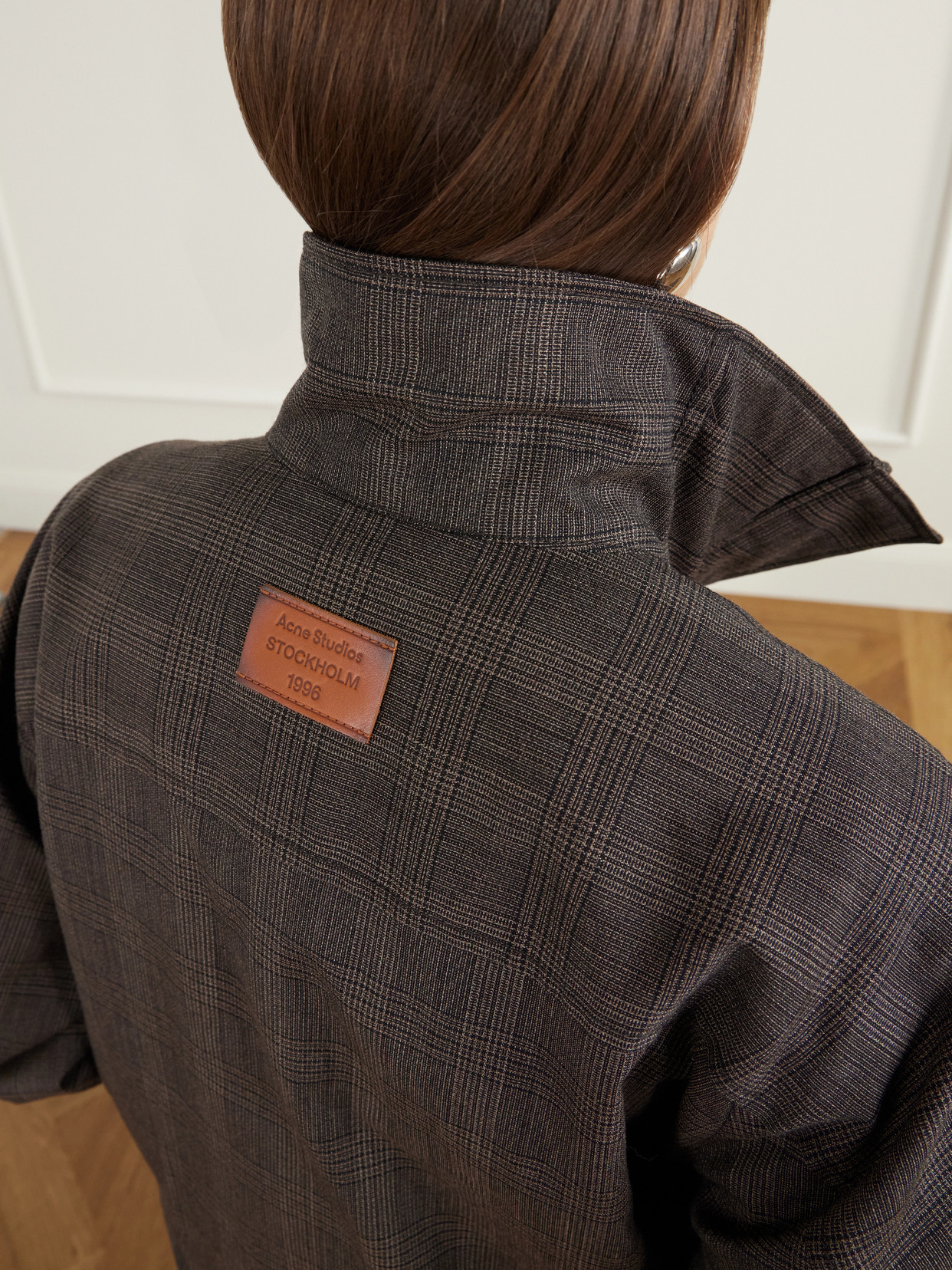 Checked Padded Leather-Trimmed Wool-Blend Mouliné Jacket