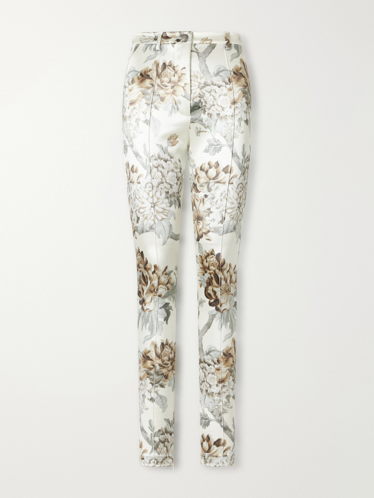 Acne Studios Floral-print Satin Skinny-leg Pants In Gray
