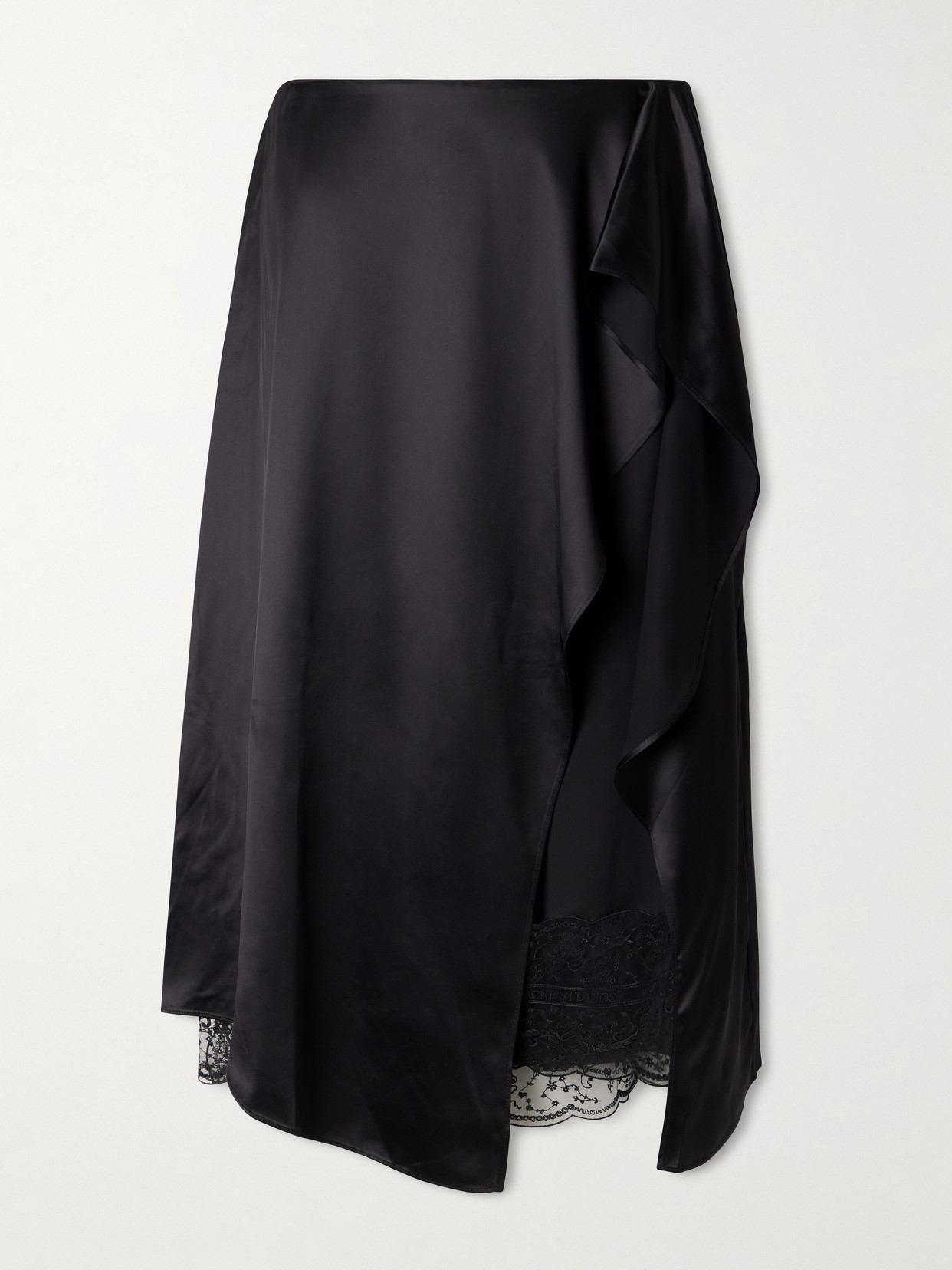Acne Studios Ruffled Satin Midi Skirt In Black