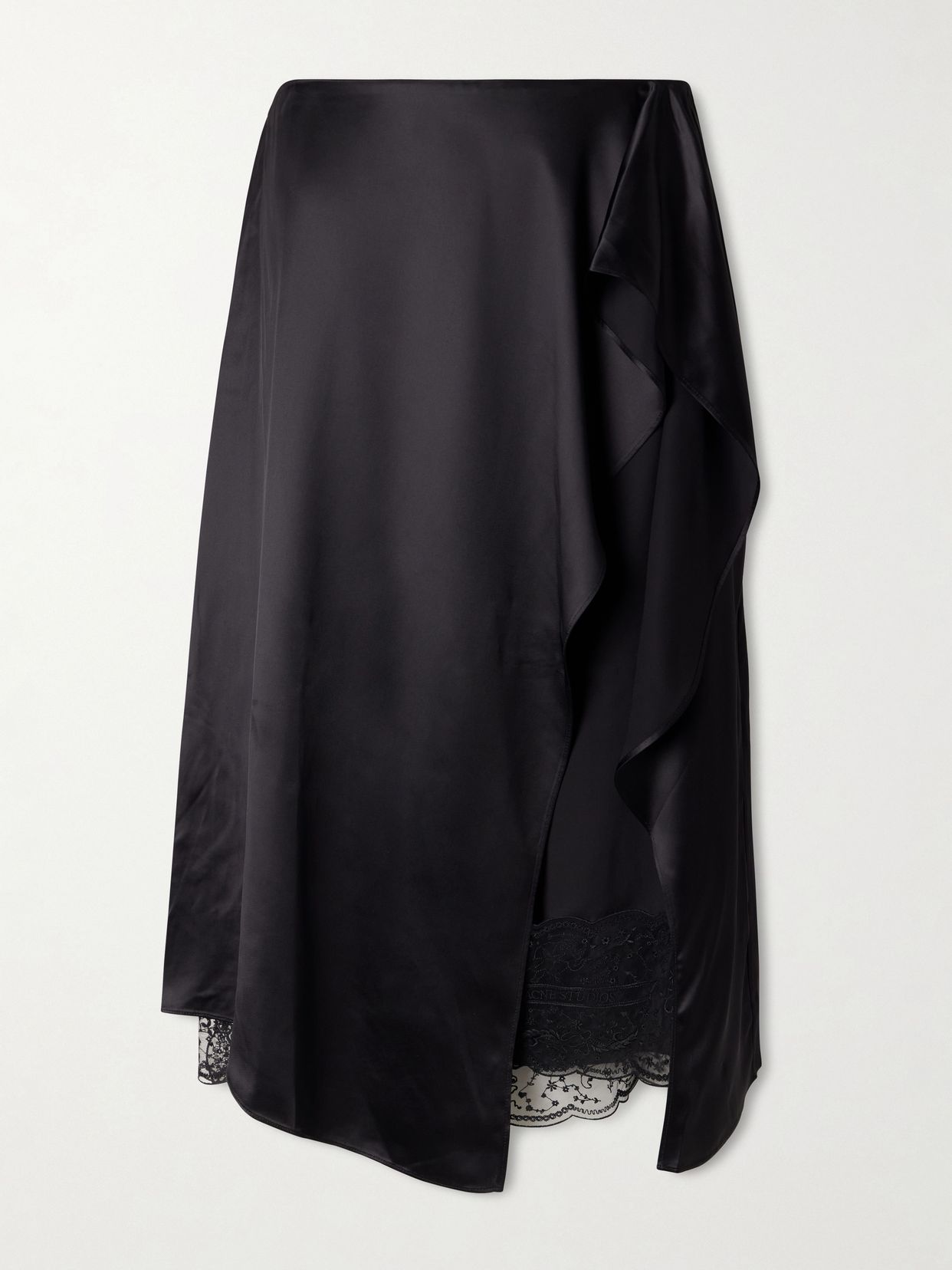 Ruffled satin midi skirt