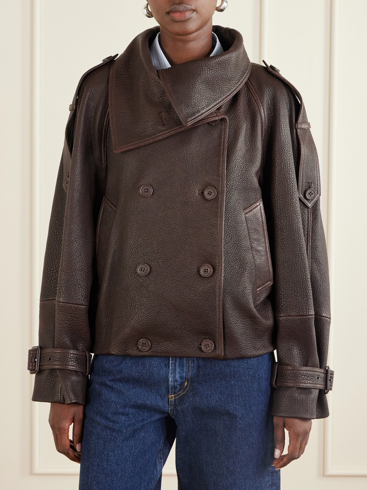 Acne Studios Full-grain Leather Jacket In Brown