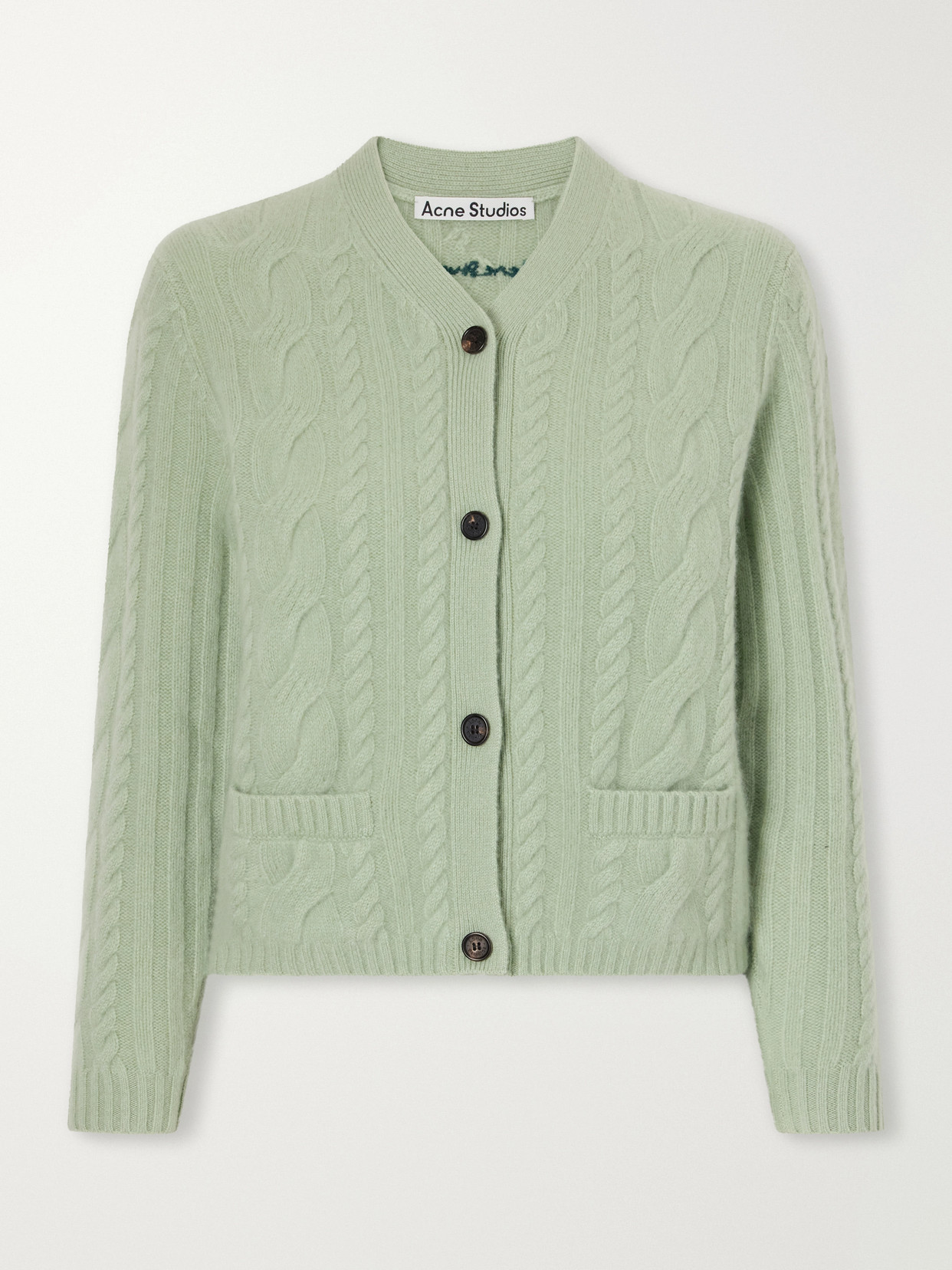 Acne Studios Cable-knit Cashmere-blend Cardigan In Green