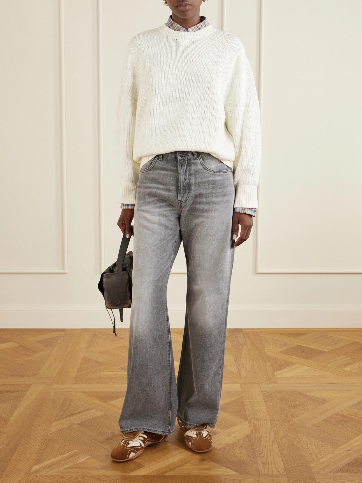 Acne Studios Bilaria Lace-up Suede And Leather Ballet Flats In Multi