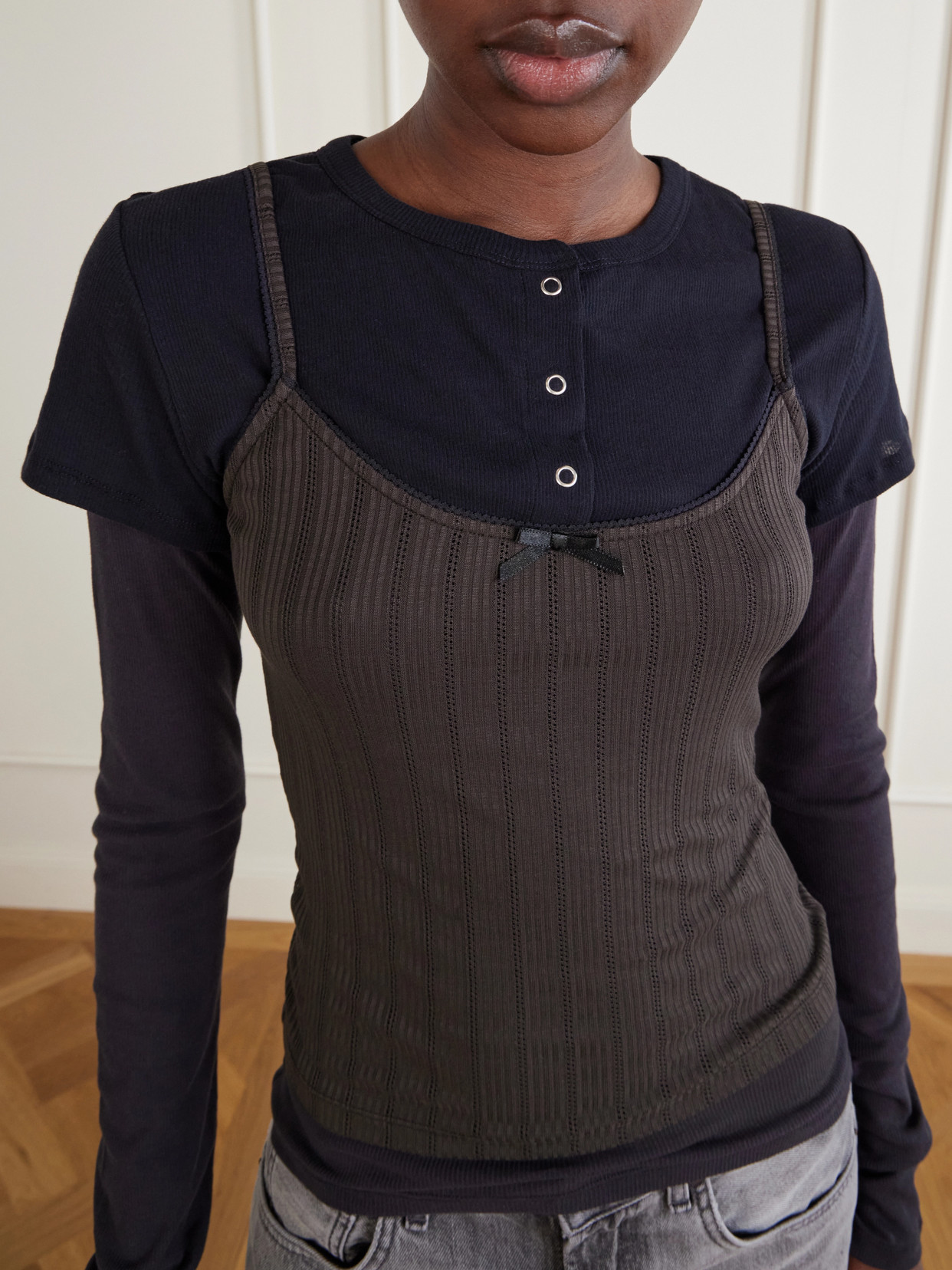 Ersilia Layered Ribbed Lyocell And Cotton-Blend T-Shirt