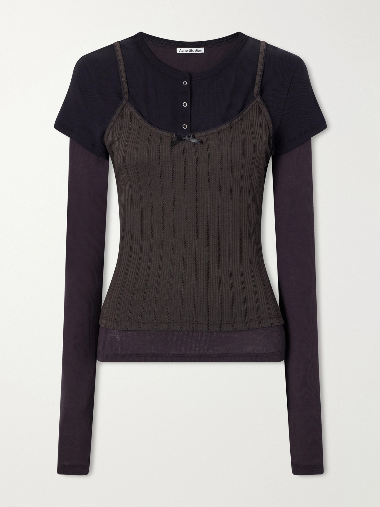 Acne Studios Ersilia Layered Ribbed Lyocell And Cotton-blend T-shirt In Black