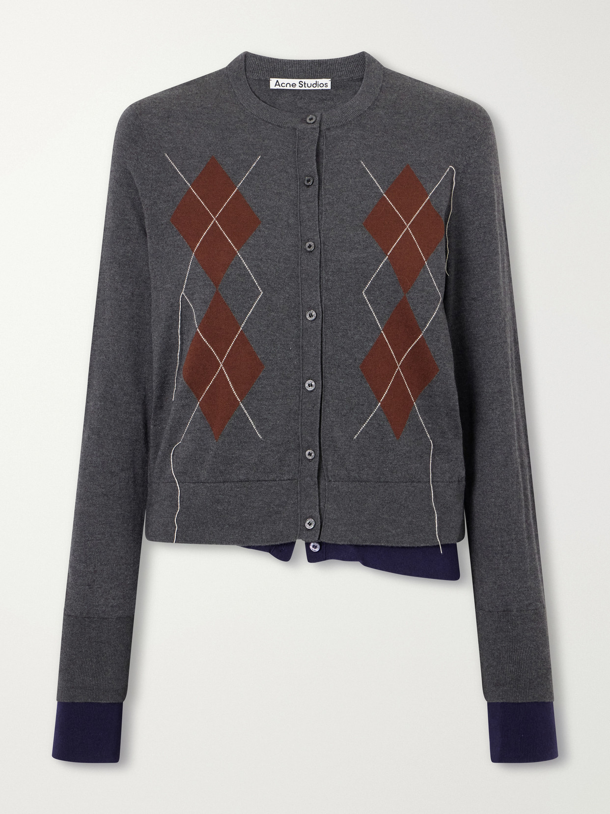 Acne Studios Argyle Silk, Wool And Cashmere-blend Cardigan In Gray