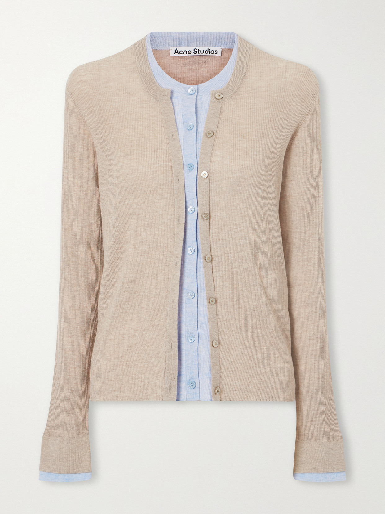 Acne Studios Kalet Layered Ribbed-knit Silk And Wool-blend Cardigan In Neutral