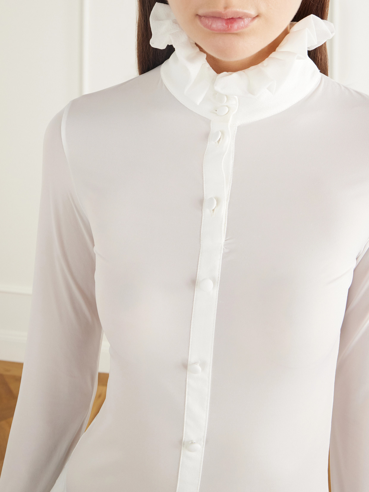 Etilda Ruffled Stretch-Jersey Blouse