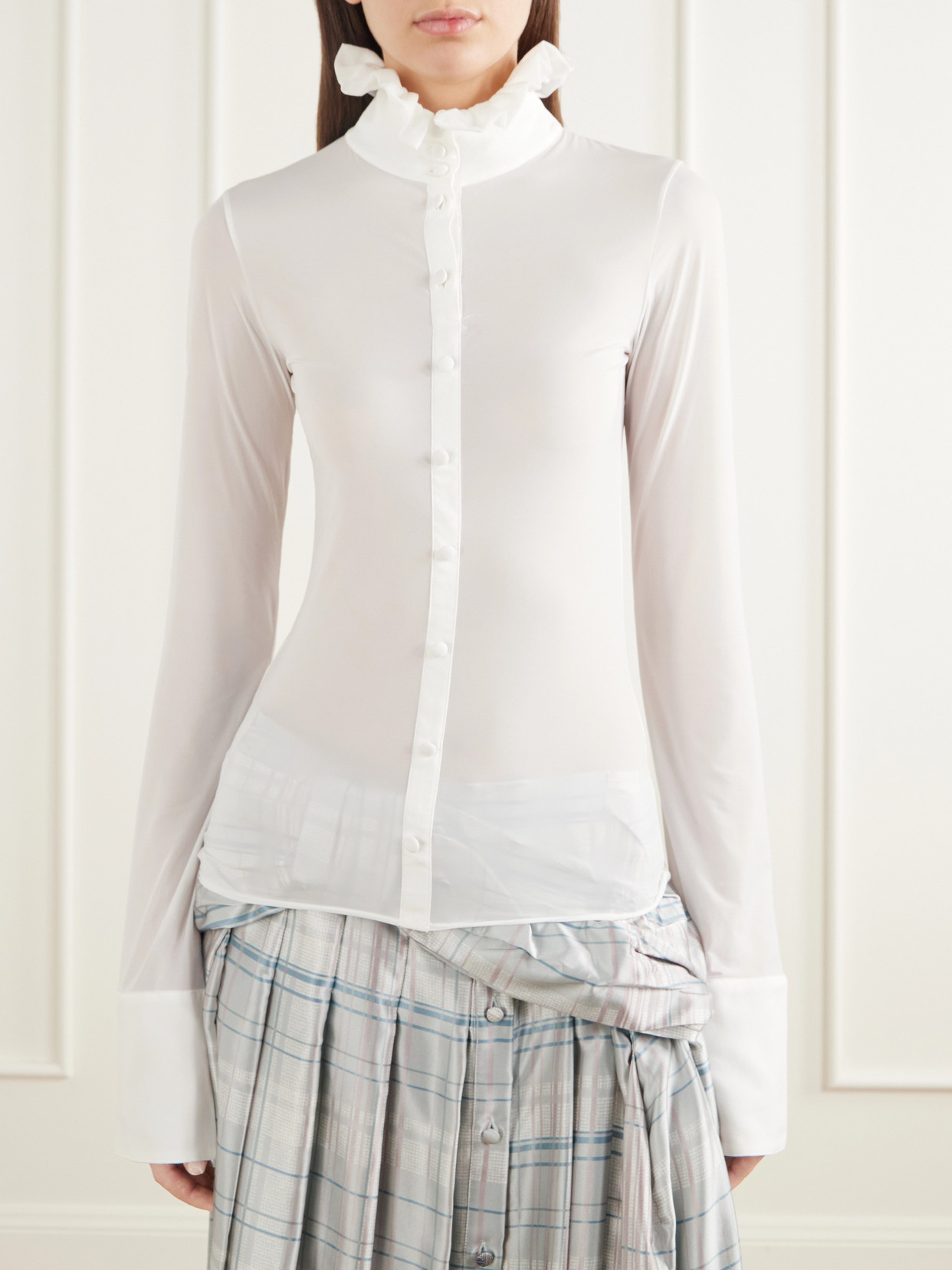 Etilda Ruffled Stretch-Jersey Blouse