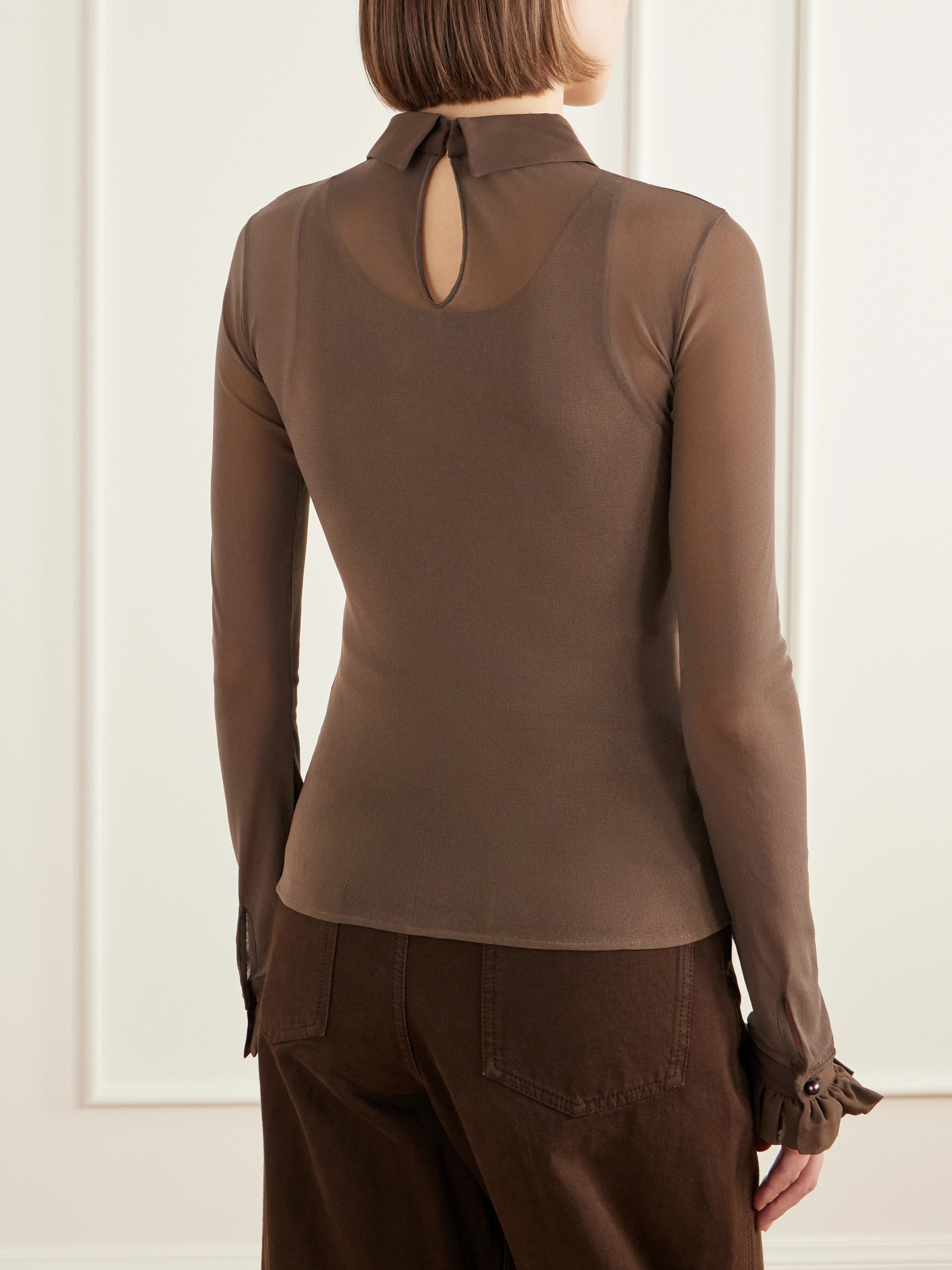 Acne Studios Emara ruffled silk-trimmed mesh blouse
