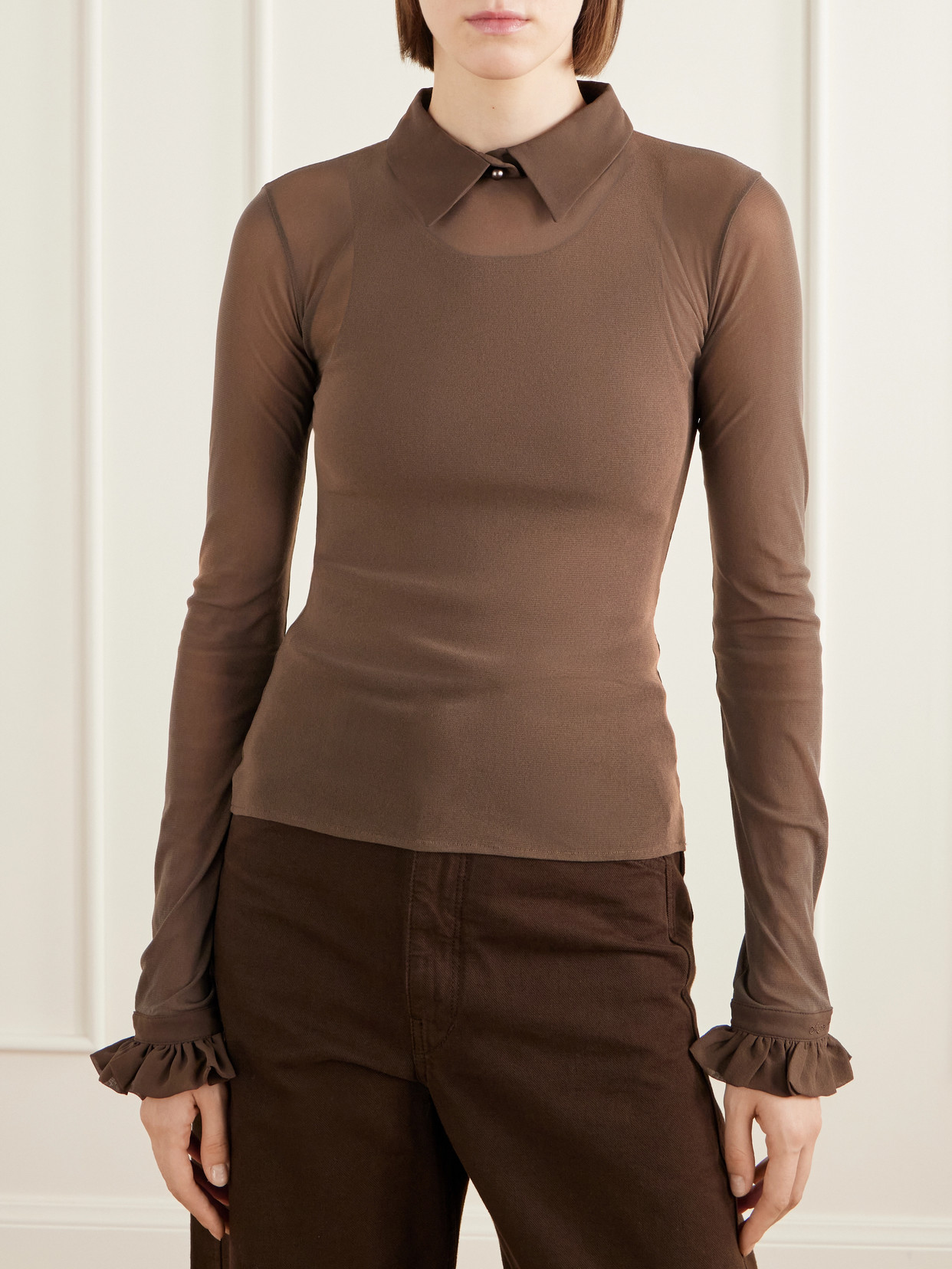 Emara Ruffled Silk-Trimmed Blouse