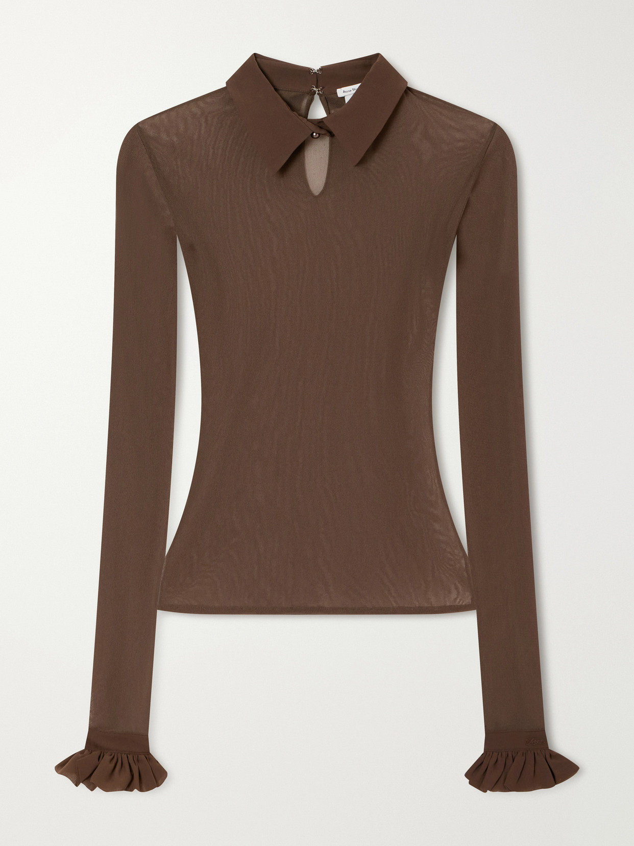 Acne Studios Emara Ruffled Silk-trimmed Mesh Blouse In Brown