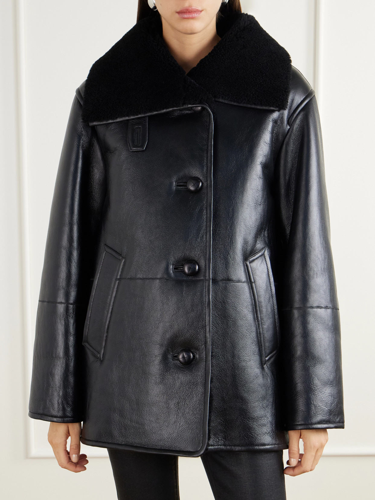 Paneled Shearling-Trimmed Coat