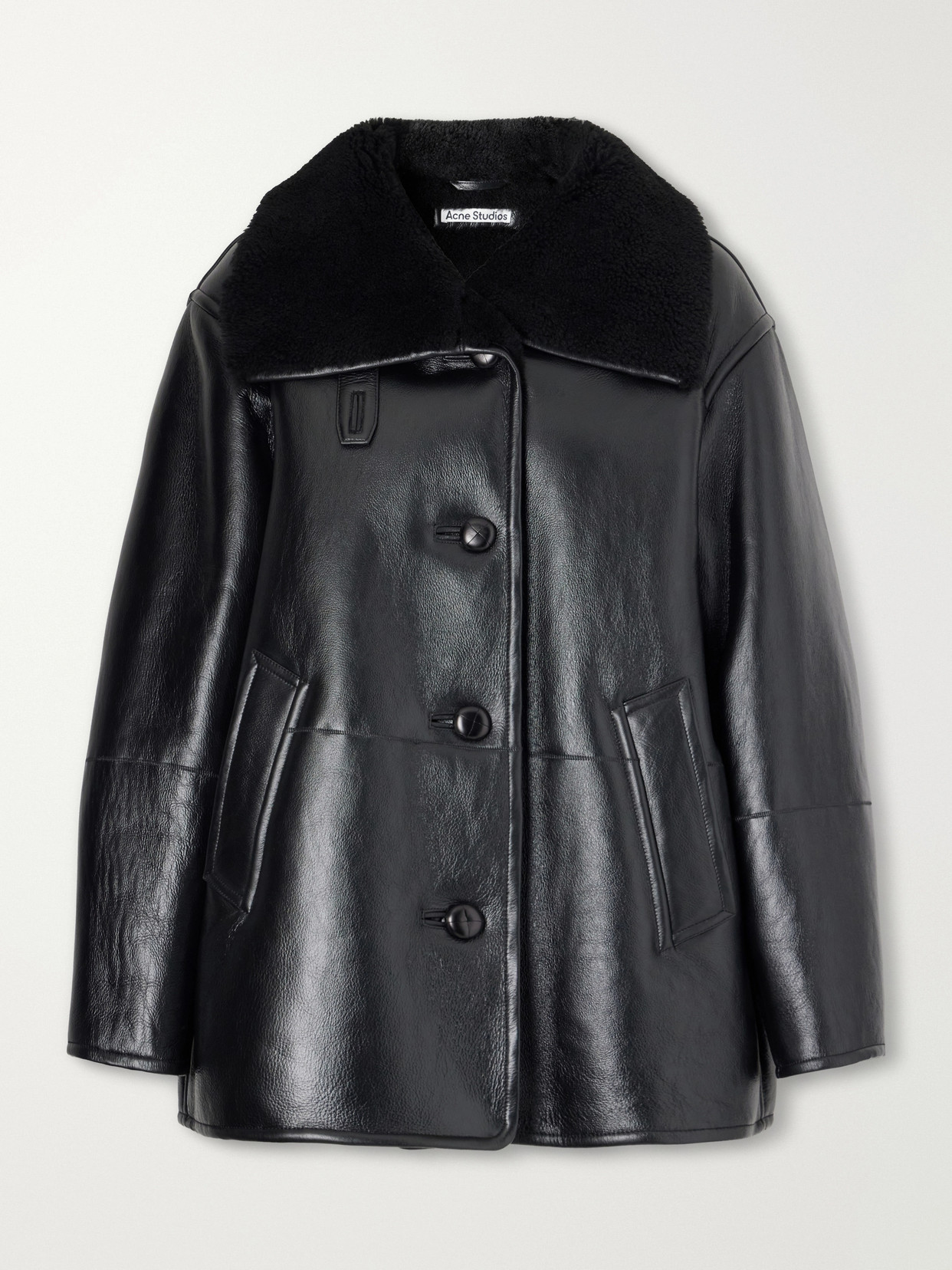 Paneled Shearling-Trimmed Coat