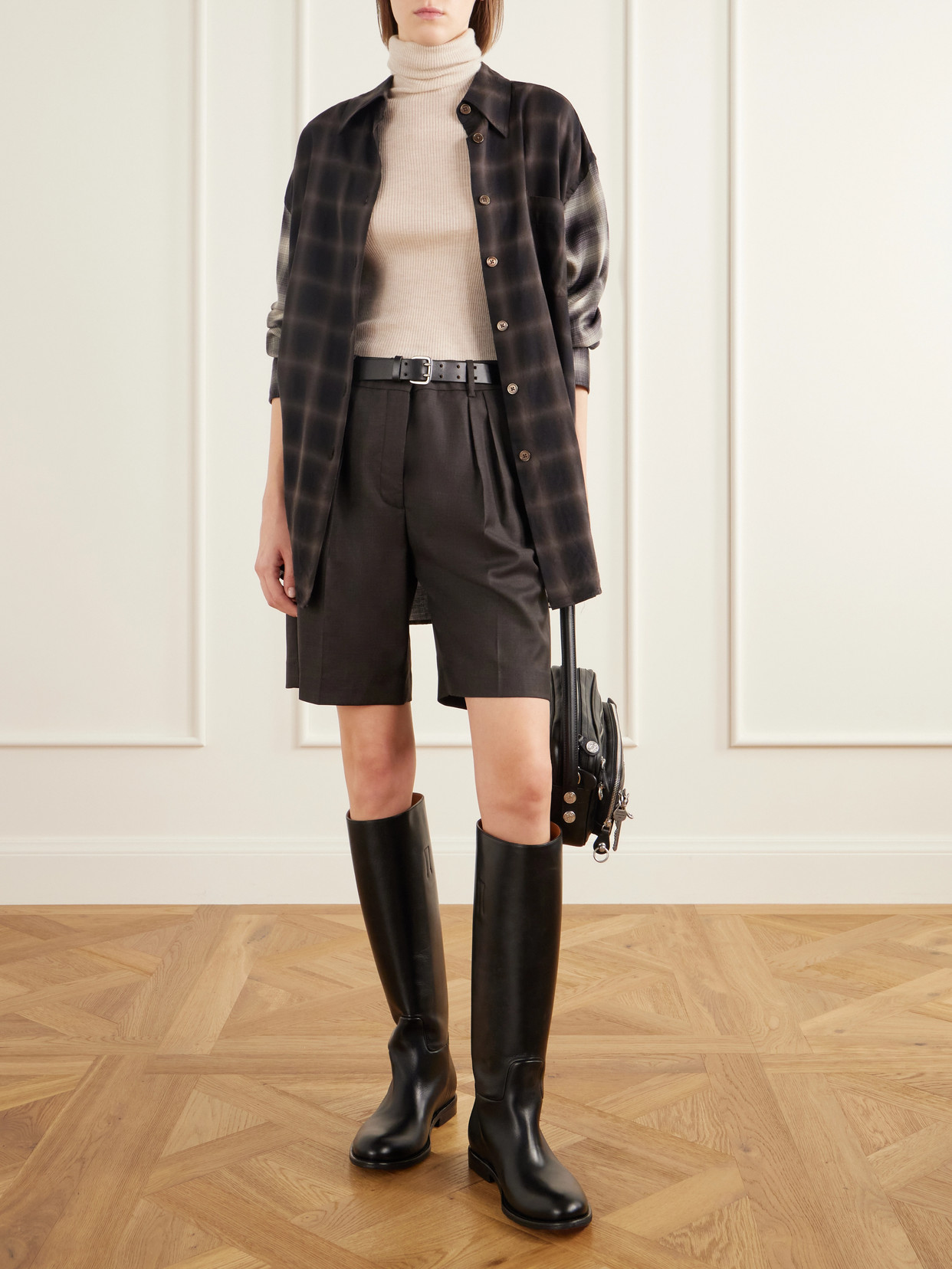 Brillante Logo-Debossed Full-Grain Leather Knee Boots