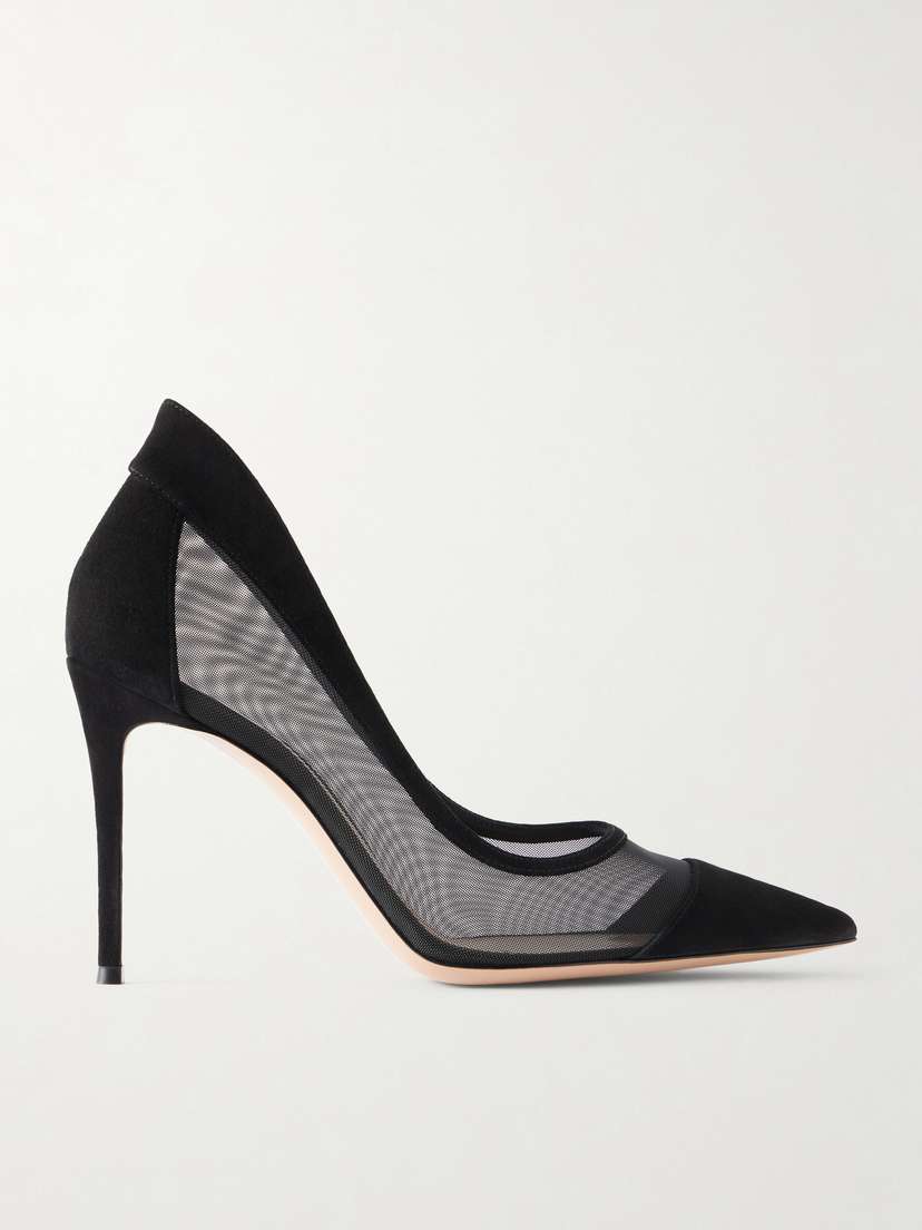 Gianvito Rossi 95 Mesh-trimmed Suede Pumps