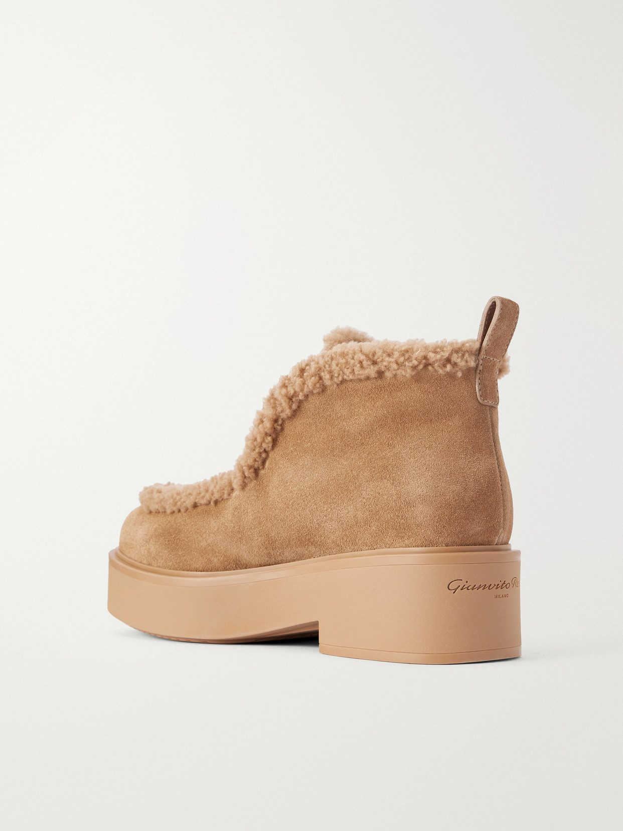 Logo-Debossed Shearling-Trimmed Ankle Boots