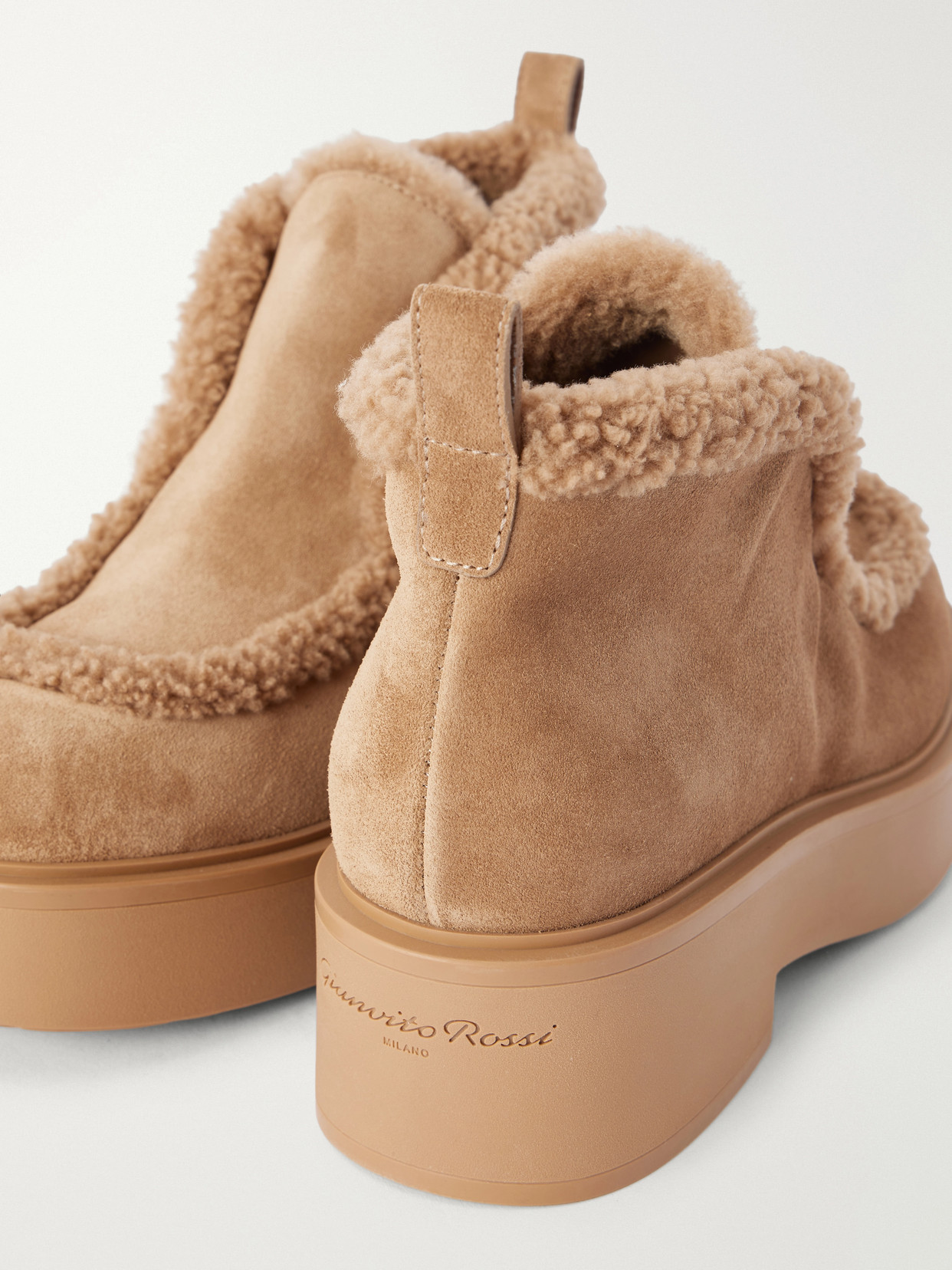 Logo-Debossed Shearling-Trimmed Ankle Boots