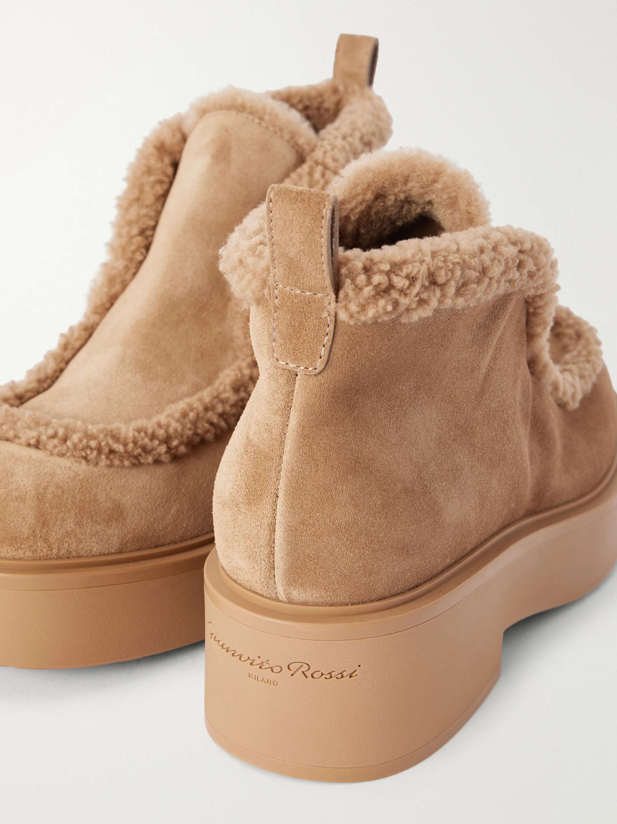 GIANVITO ROSSI Logo-debossed shearling-trimmed suede ankle boots
