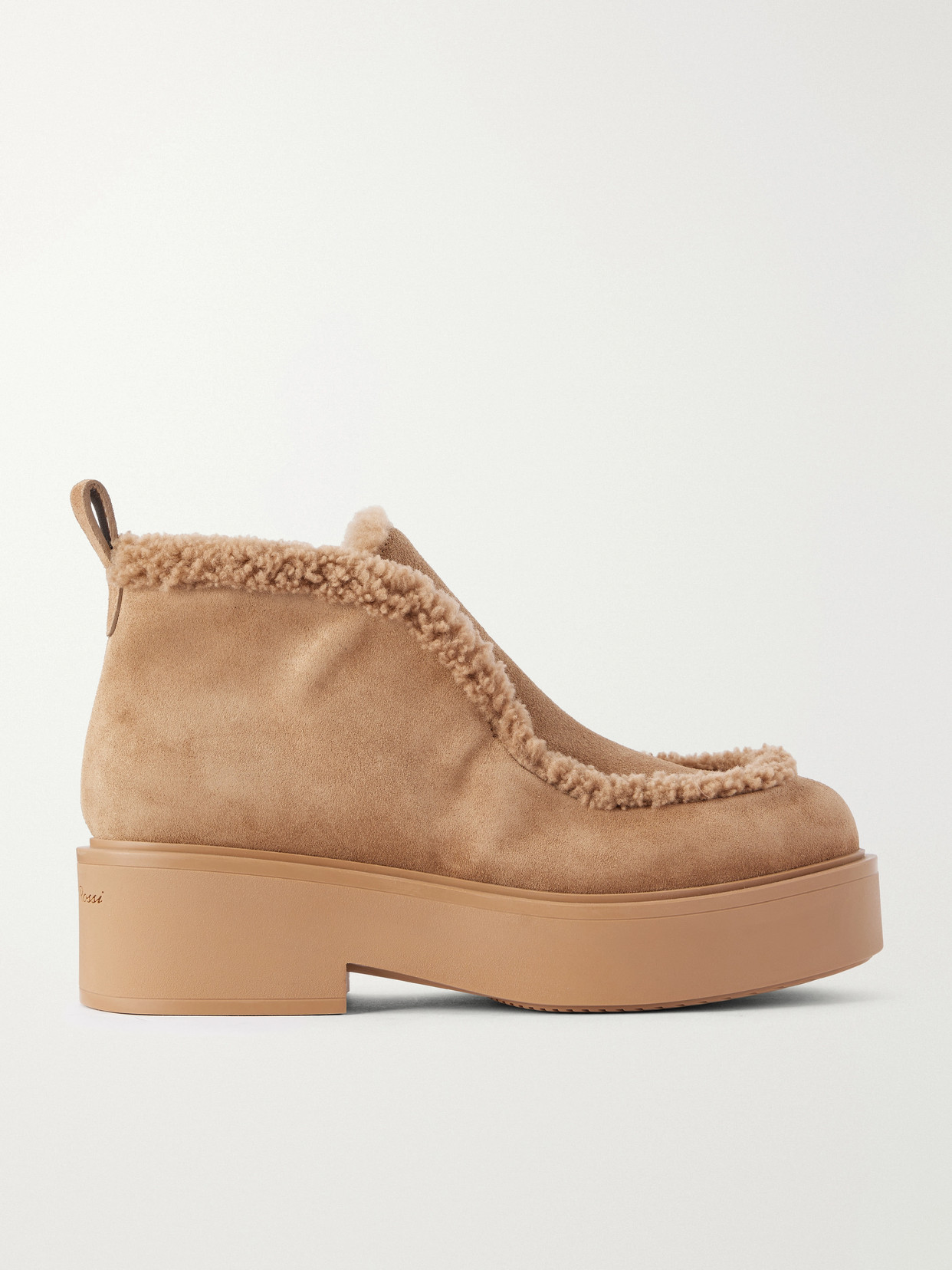 Logo-Debossed Shearling-Trimmed Ankle Boots