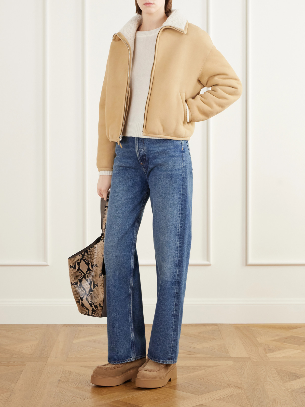 Logo-Debossed Shearling-Trimmed Ankle Boots