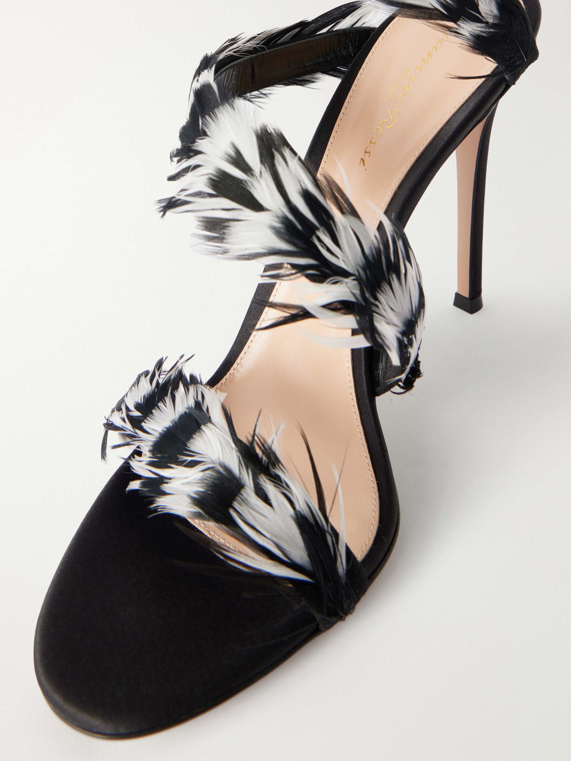 GIANVITO ROSSI Opera 105 feather-trimmed leather sandals | NET-A