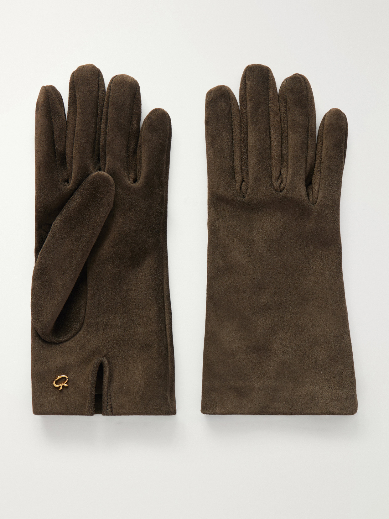 Gianvito Rossi Logo-embellished Suede Gloves In Brown