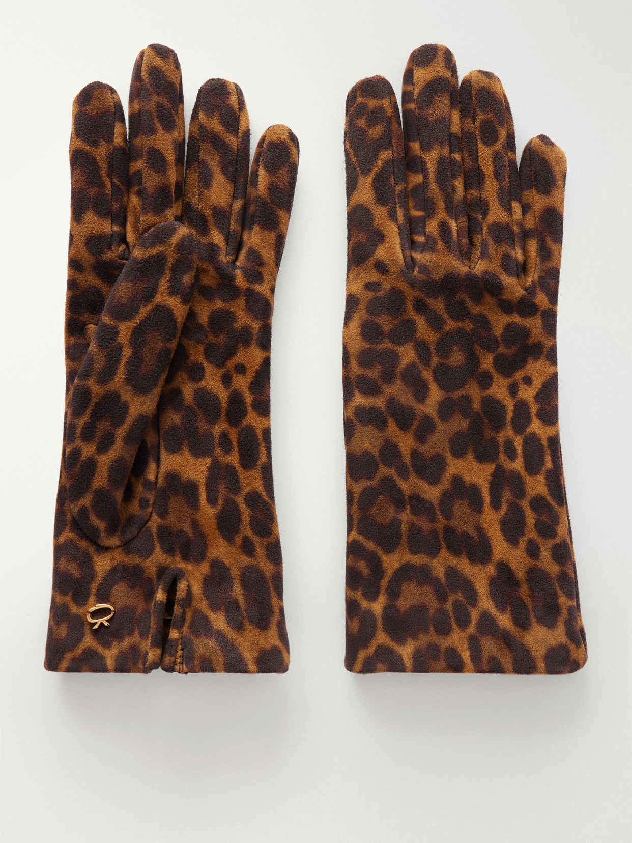 Gianvito Rossi Logo-embellished Leopard-print Suede Gloves In Brown